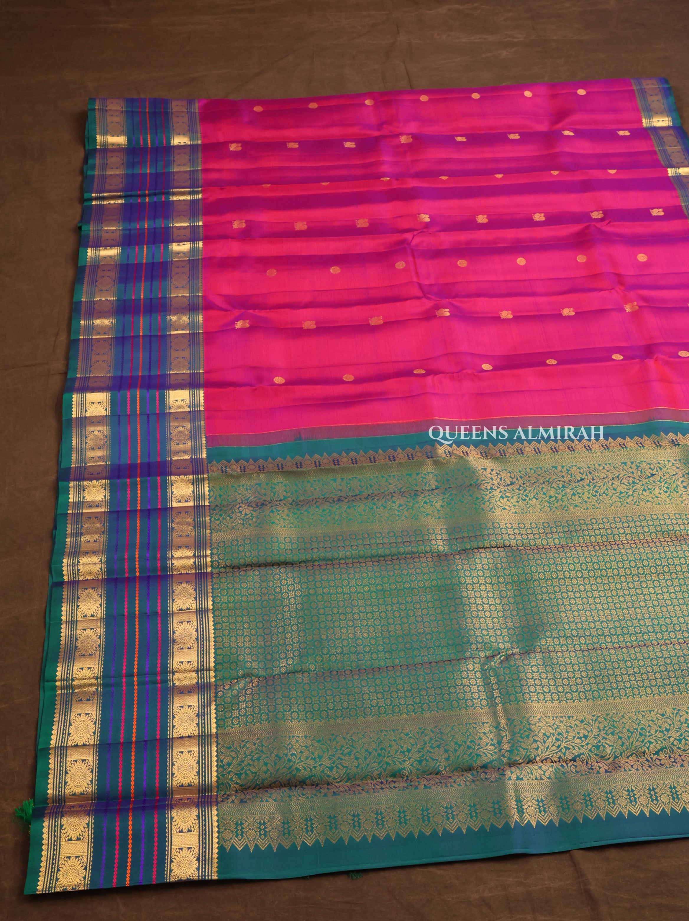 Vadamalli Purple With Peacock Blue Pure Kanchivaram Silk Saree