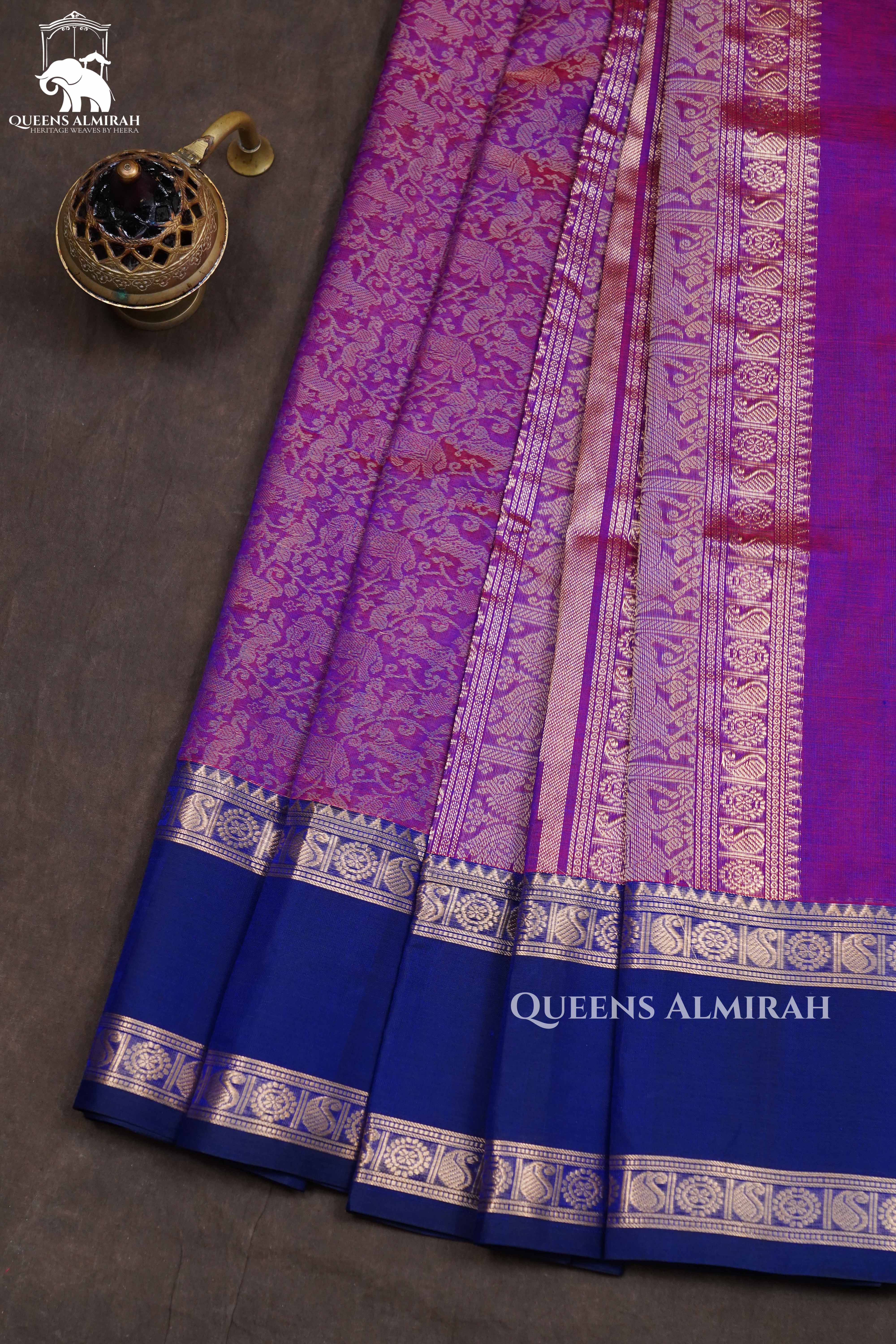 Purple With Dark Blue Vanasingaram Chettinad Silk Cotton Saree
