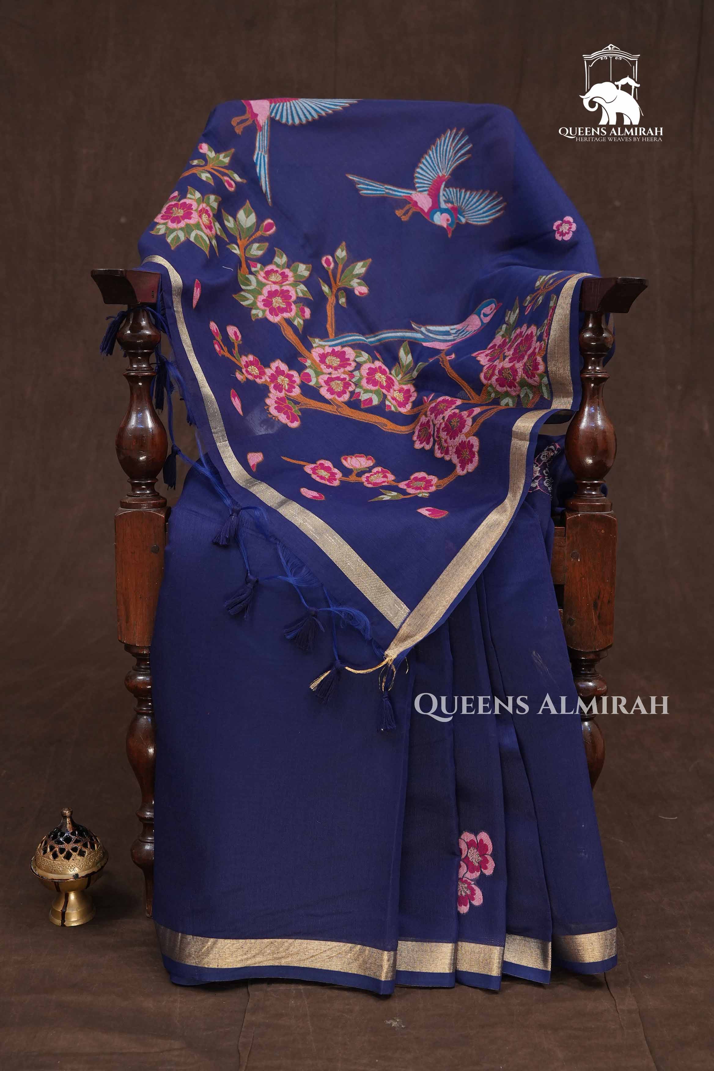 Navy Blue Chanderi Silk Cotton Saree