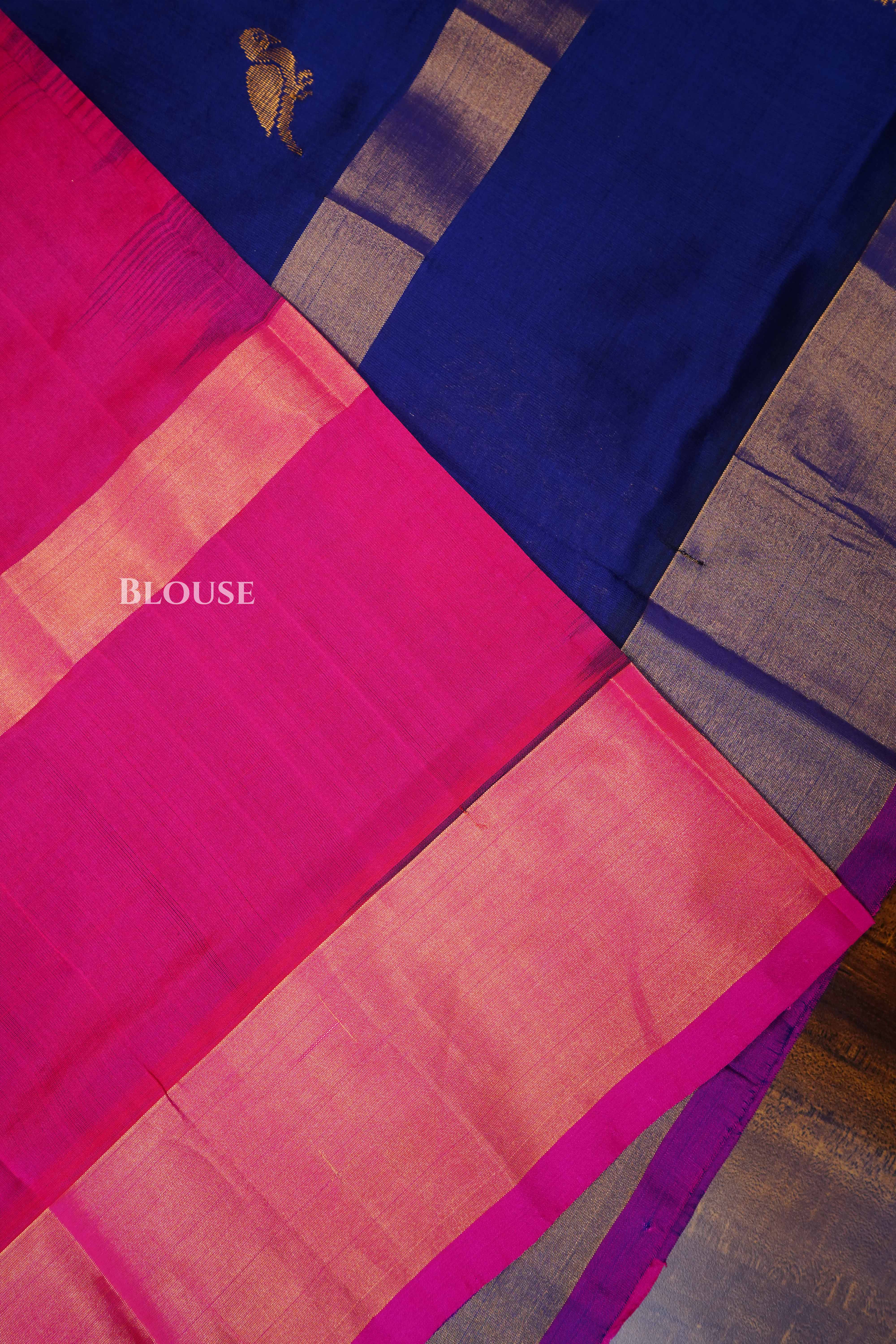 Blue With Pink Budget Silk Cotton Saree