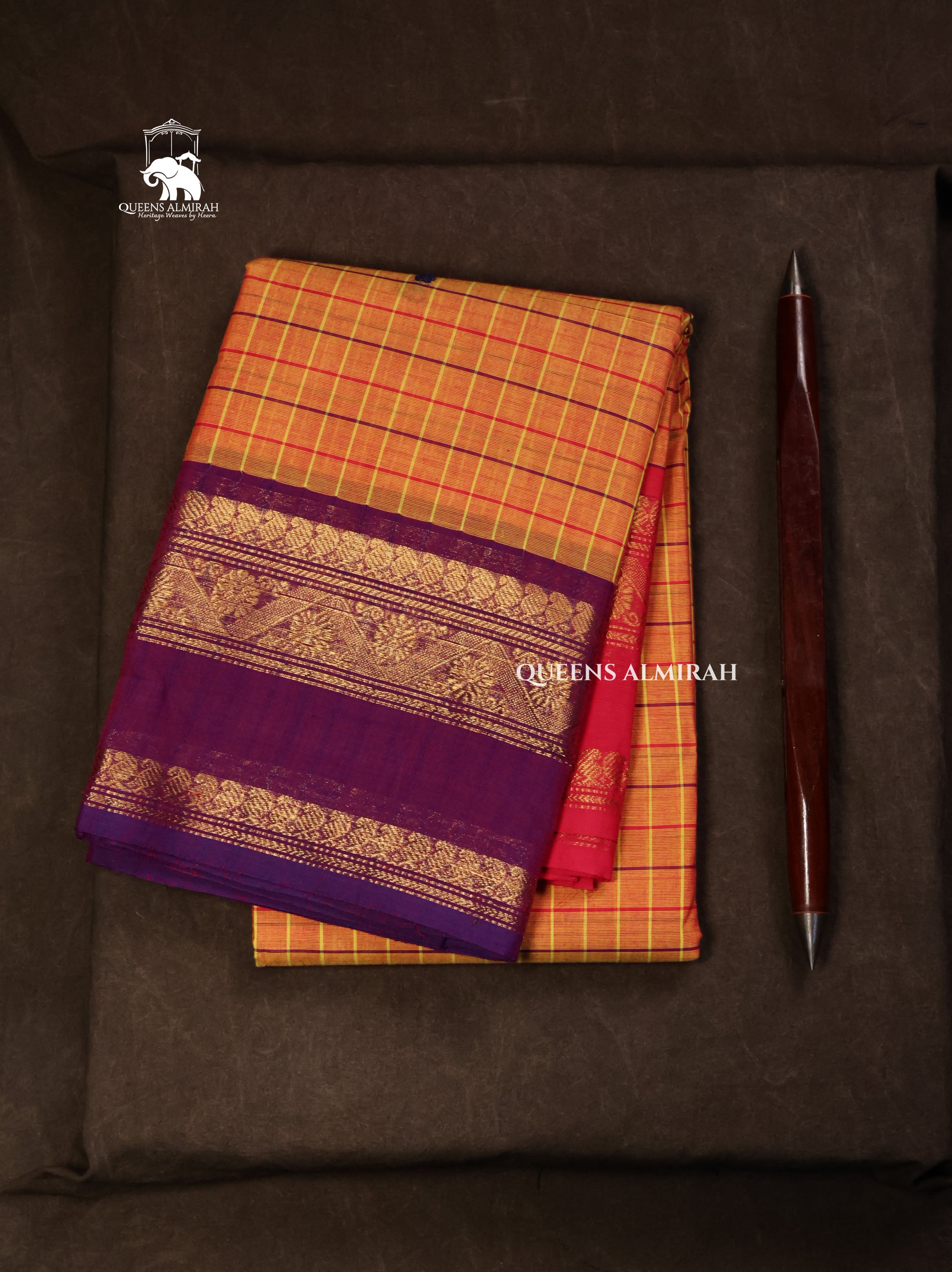 Orange Kattam With Purple  Kanchi Cotton Saree