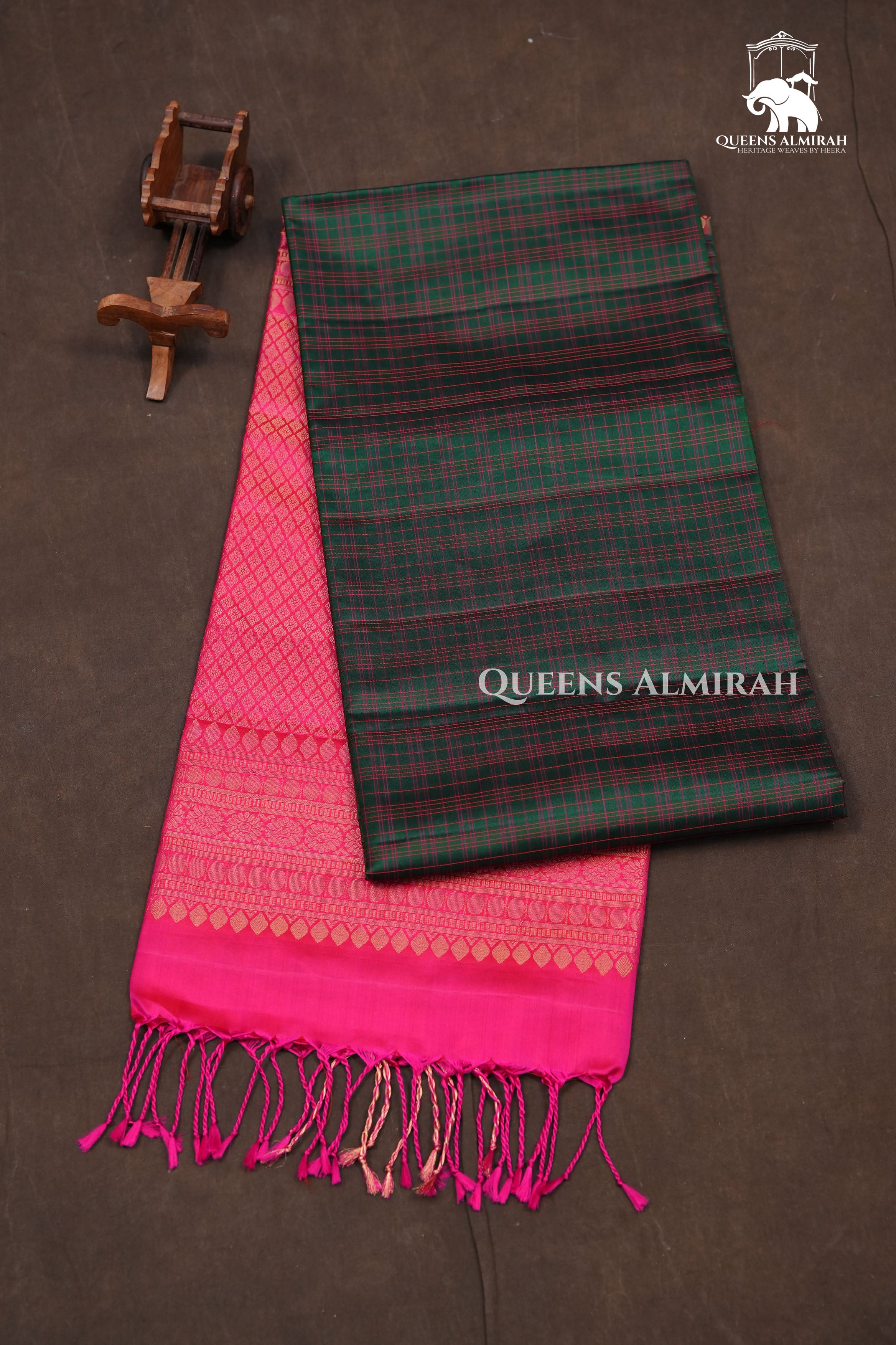Bottle Green With Pink Pure Soft Silk Saree