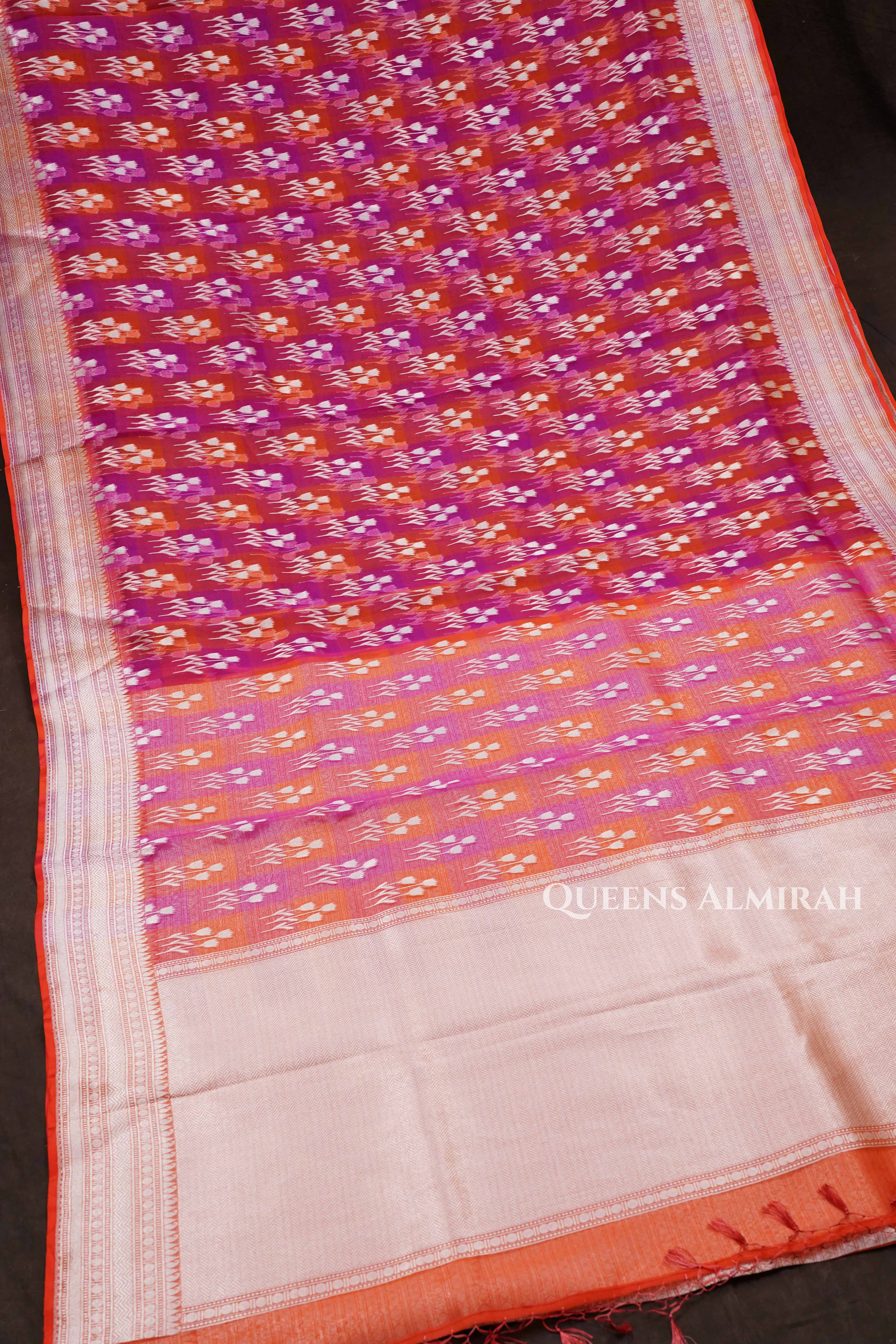 Pink With Orange Banarasi Organza Silk Saree