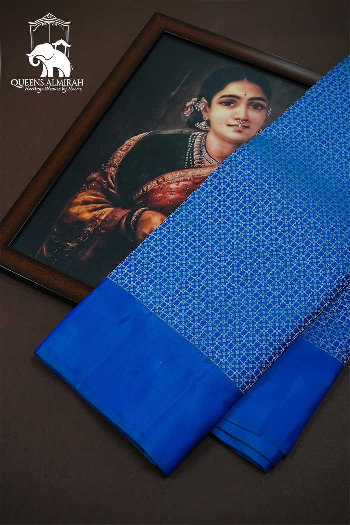 METALLIC BLUE WITH CYAN BLUE PURE KANCHIVARAM SILK SAREE - Queens Jewel Emporium