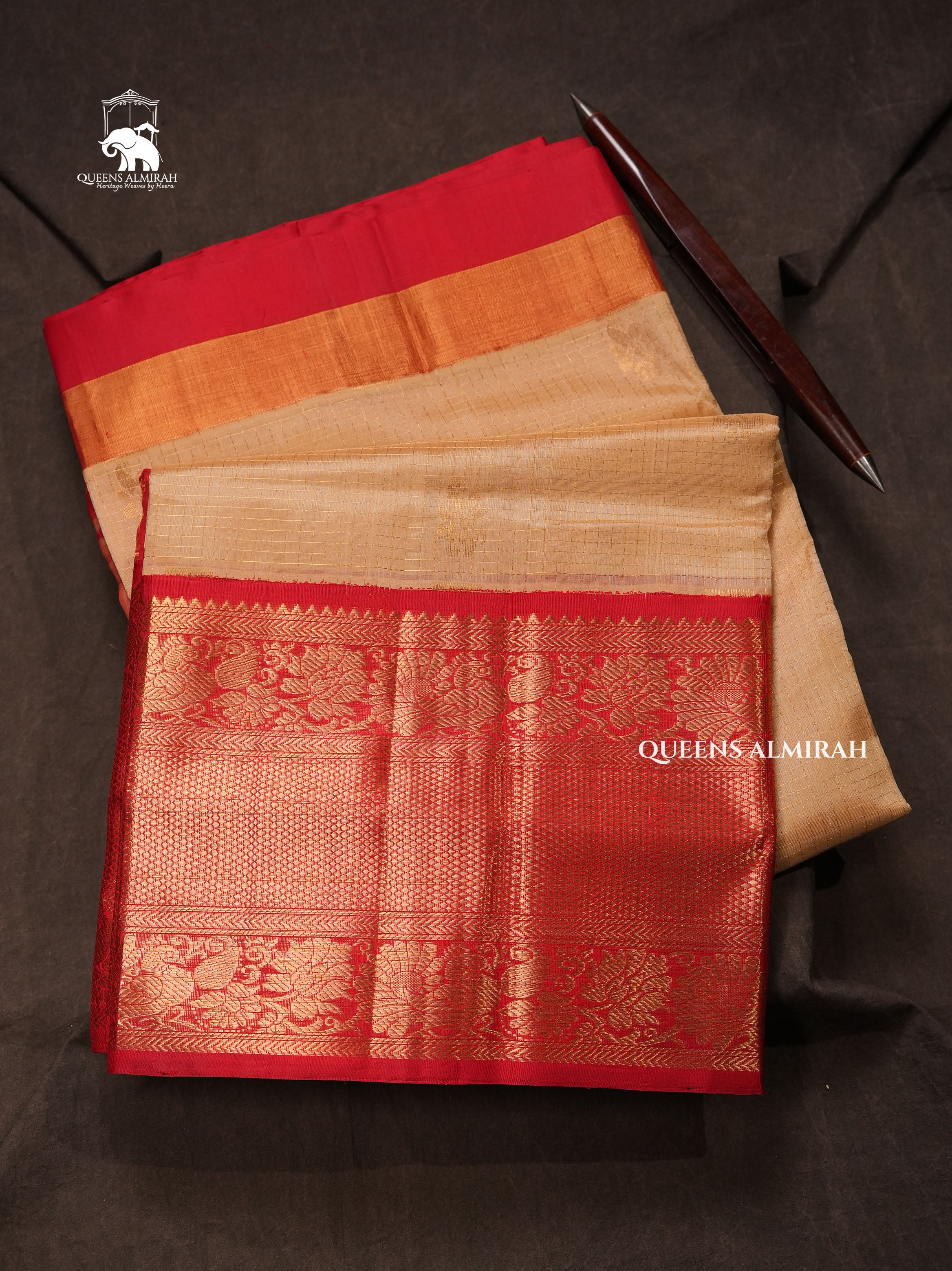 Sandal With Red Pure Silk Cotton Saree
