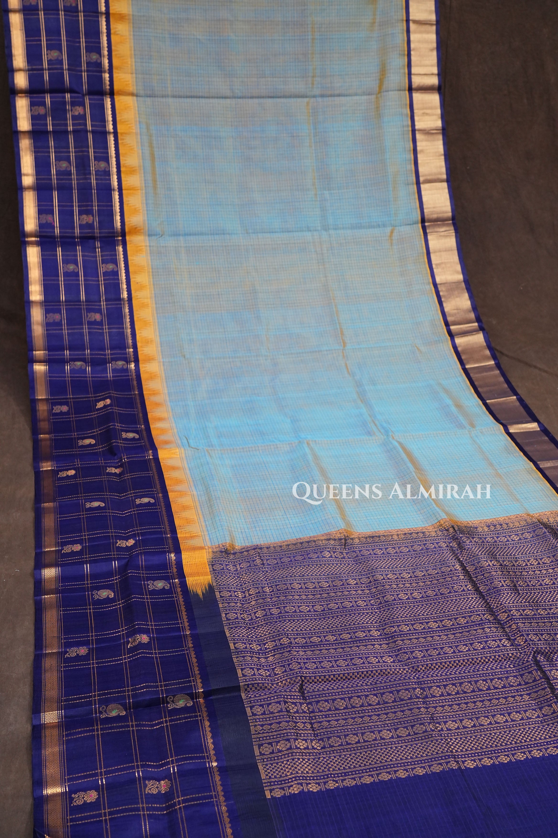 Sky Blue With Navy Blue Pure Kanchi Silk Cotton Saree