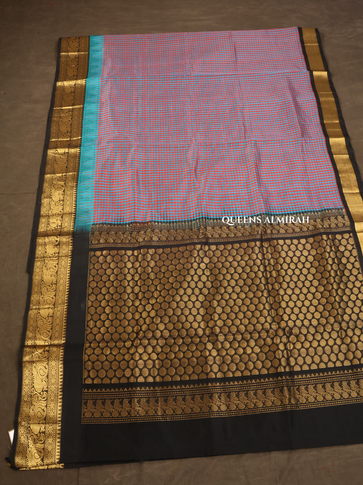 Blue With Pink Kattam With Black Pure Silk Cotton Saree