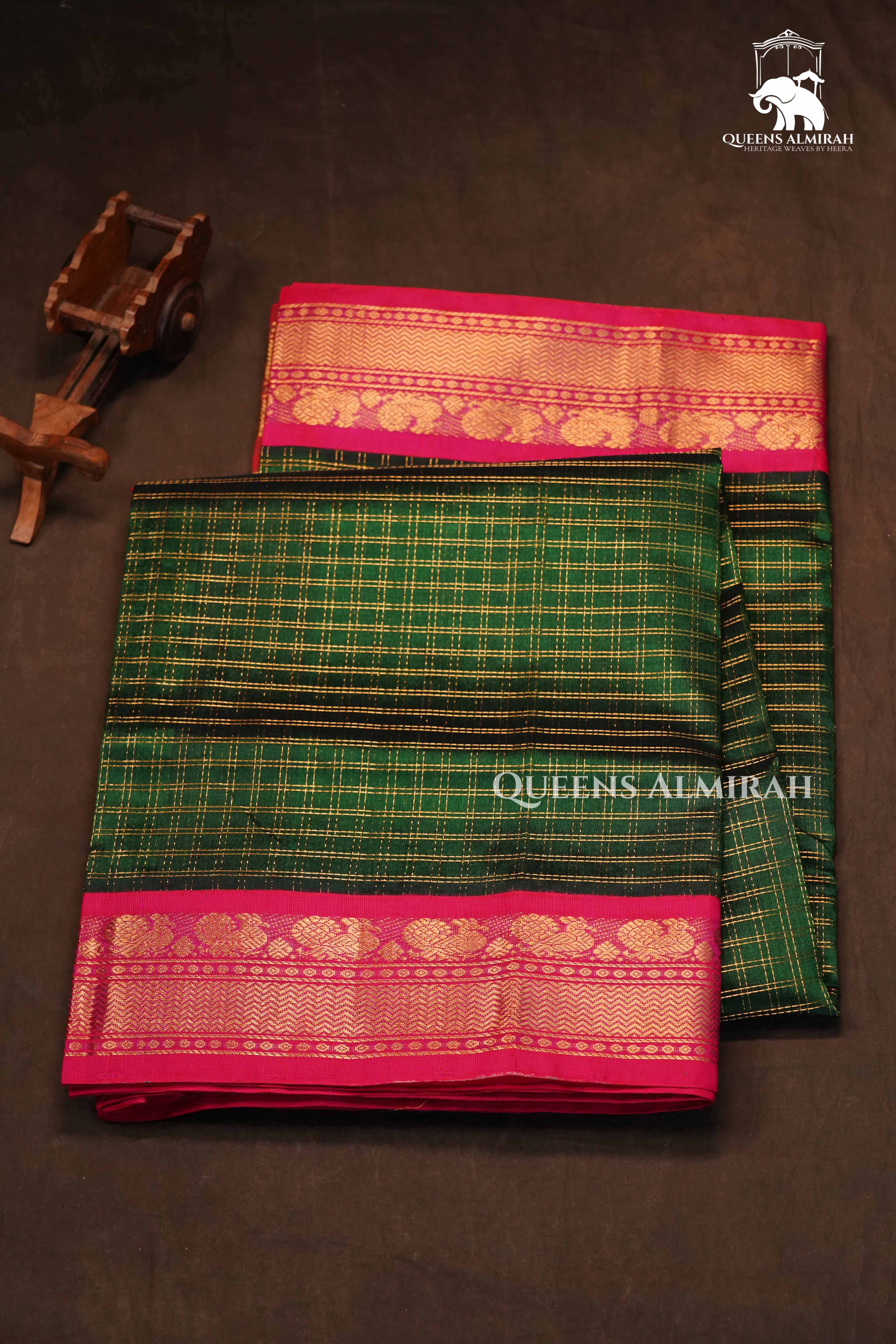 Dark Green With Pink Pure Kanchi Silk Cotton Saree