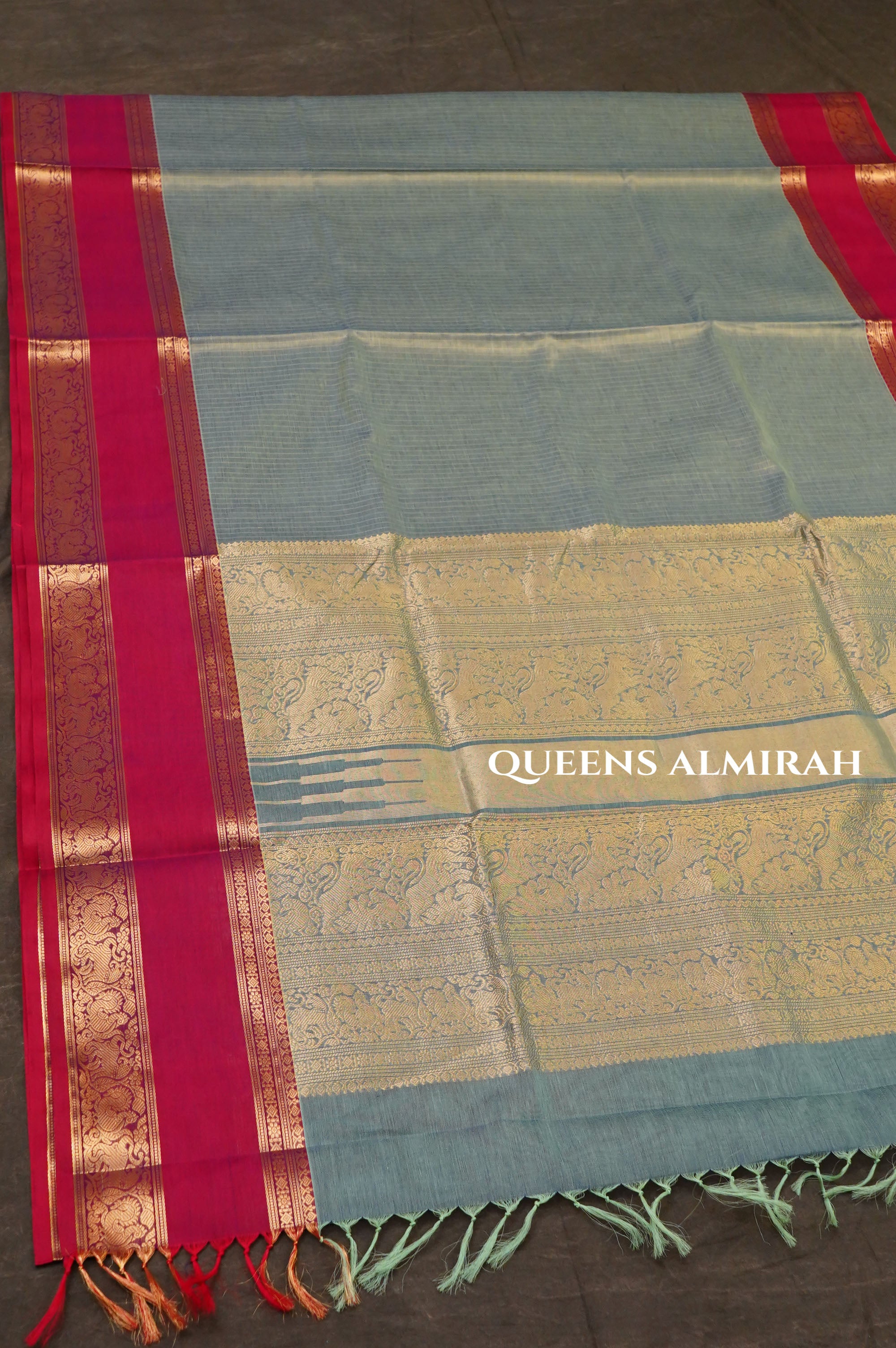 Pastel Green With Magenta Pink Payadi Chettinad Silk Cotton Saree