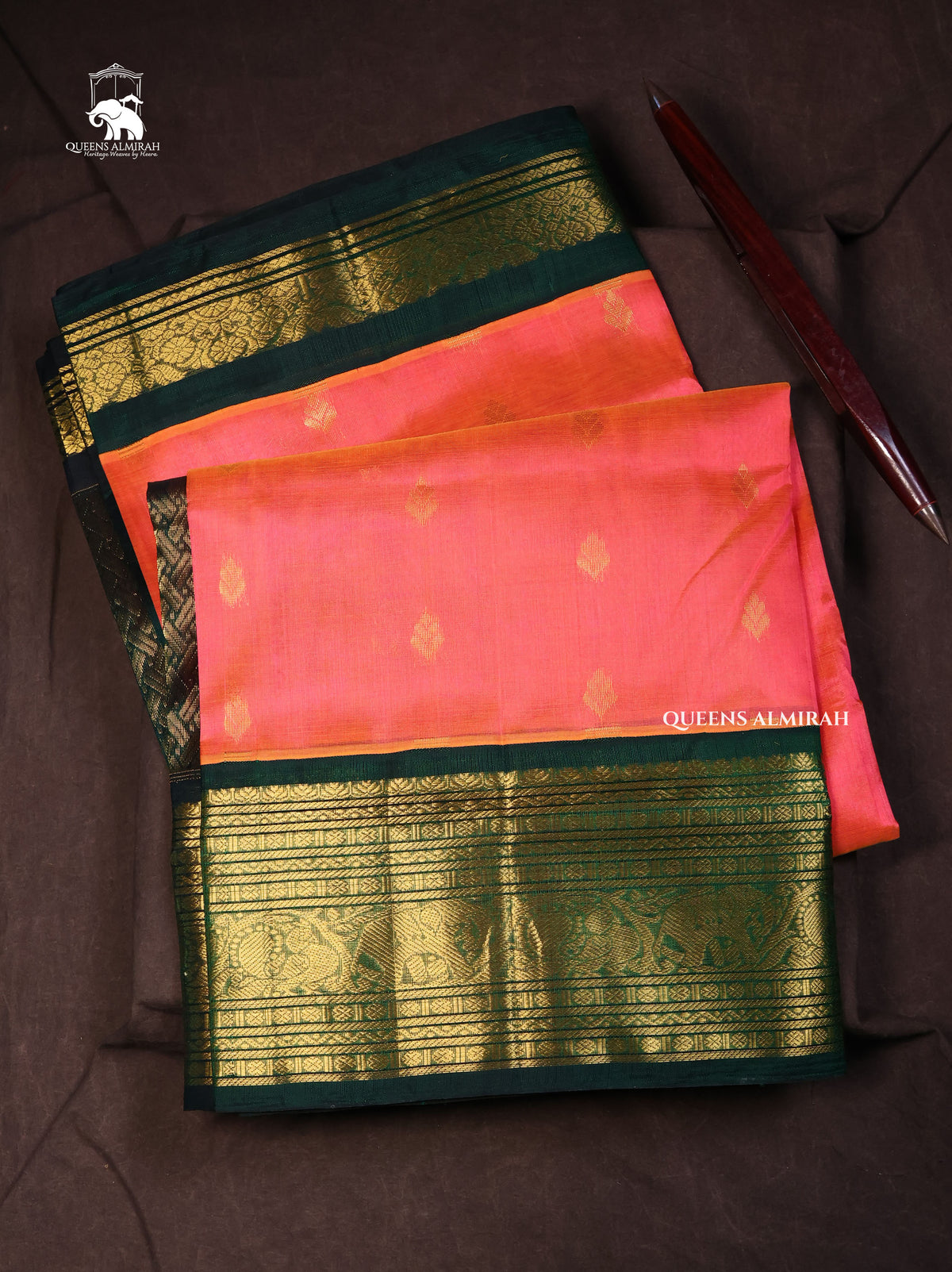 Pink With Green Pure Silk Cotton Saree