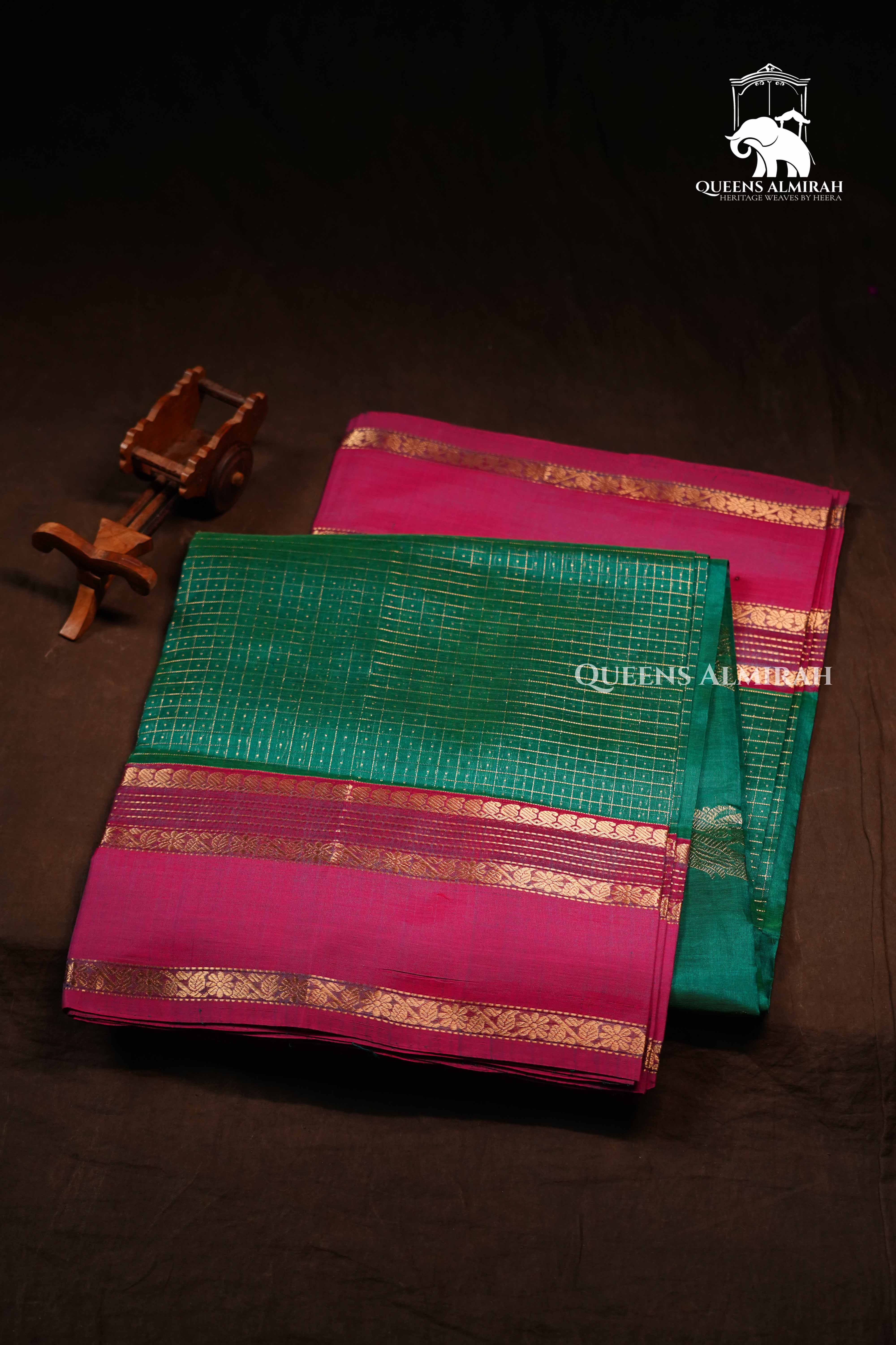 Sea Green With Pink- Karaikudi Chettinad Silk Cotton Saree