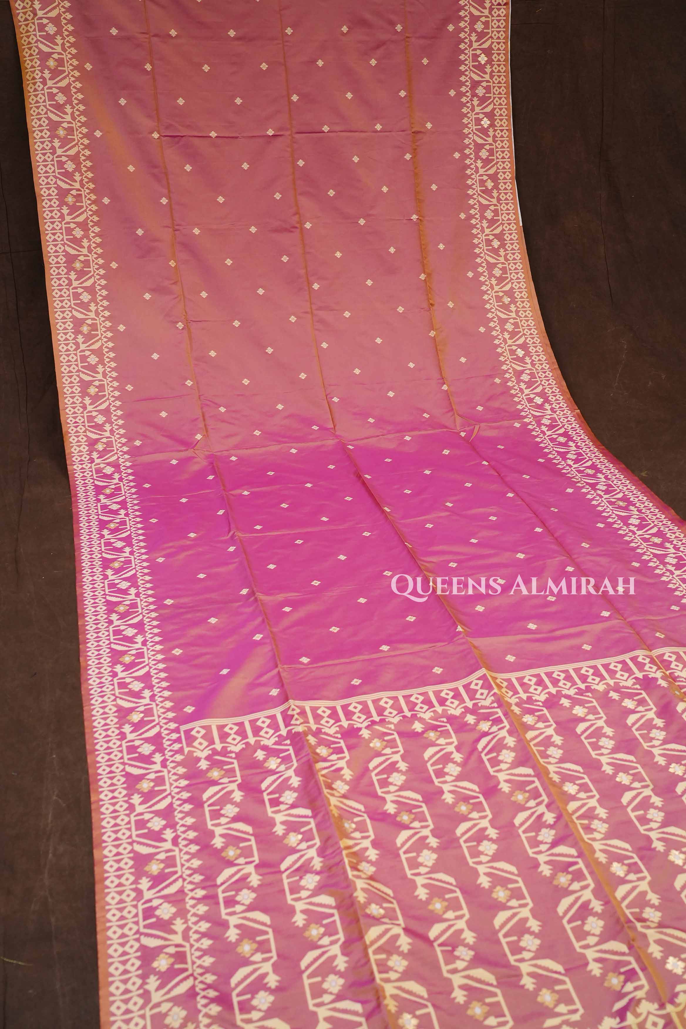 Peach Pink Jamdani Butter Silk Saree