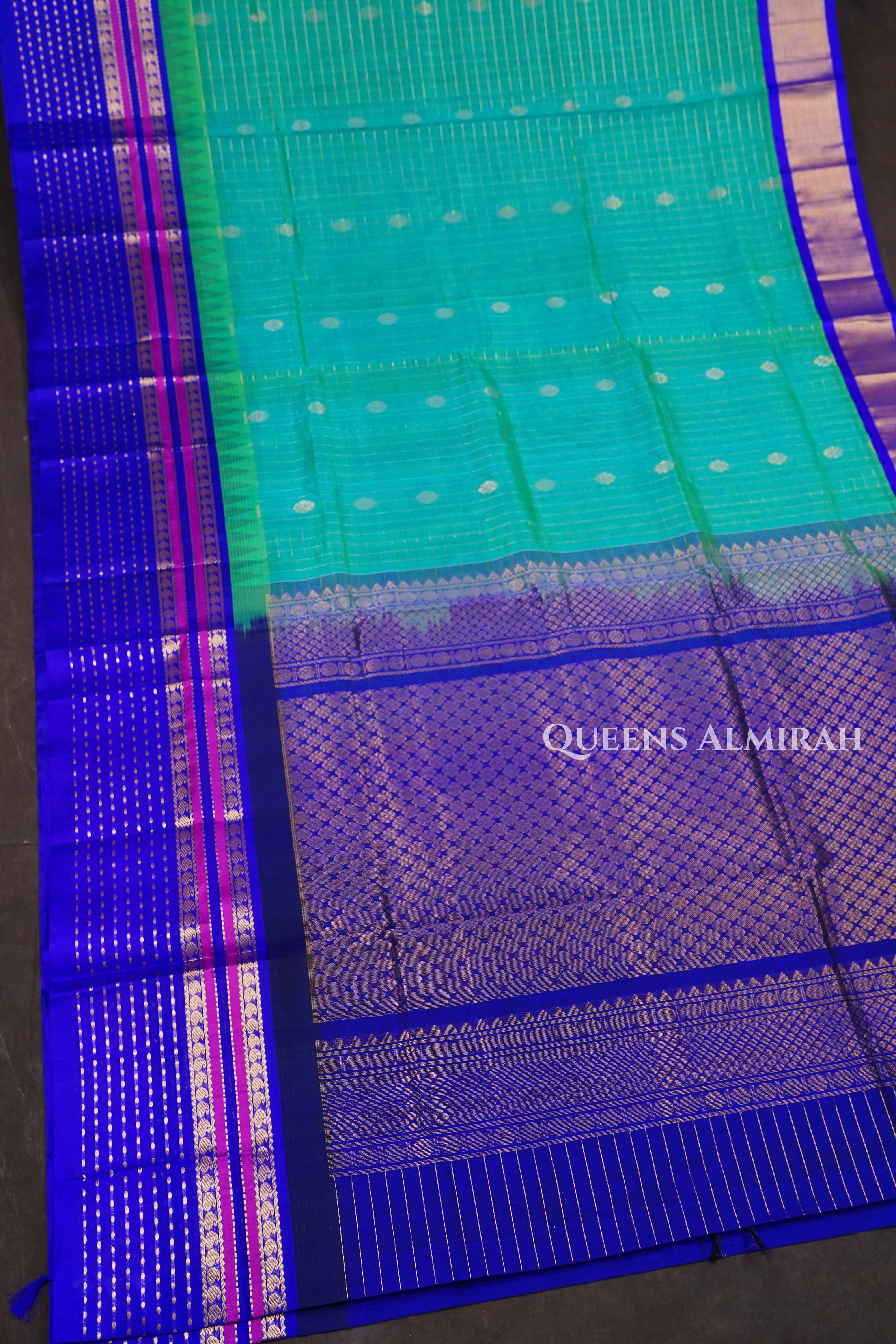 Sea Blue With Navy Blue Pure Kanchi Silk Cotton Saree