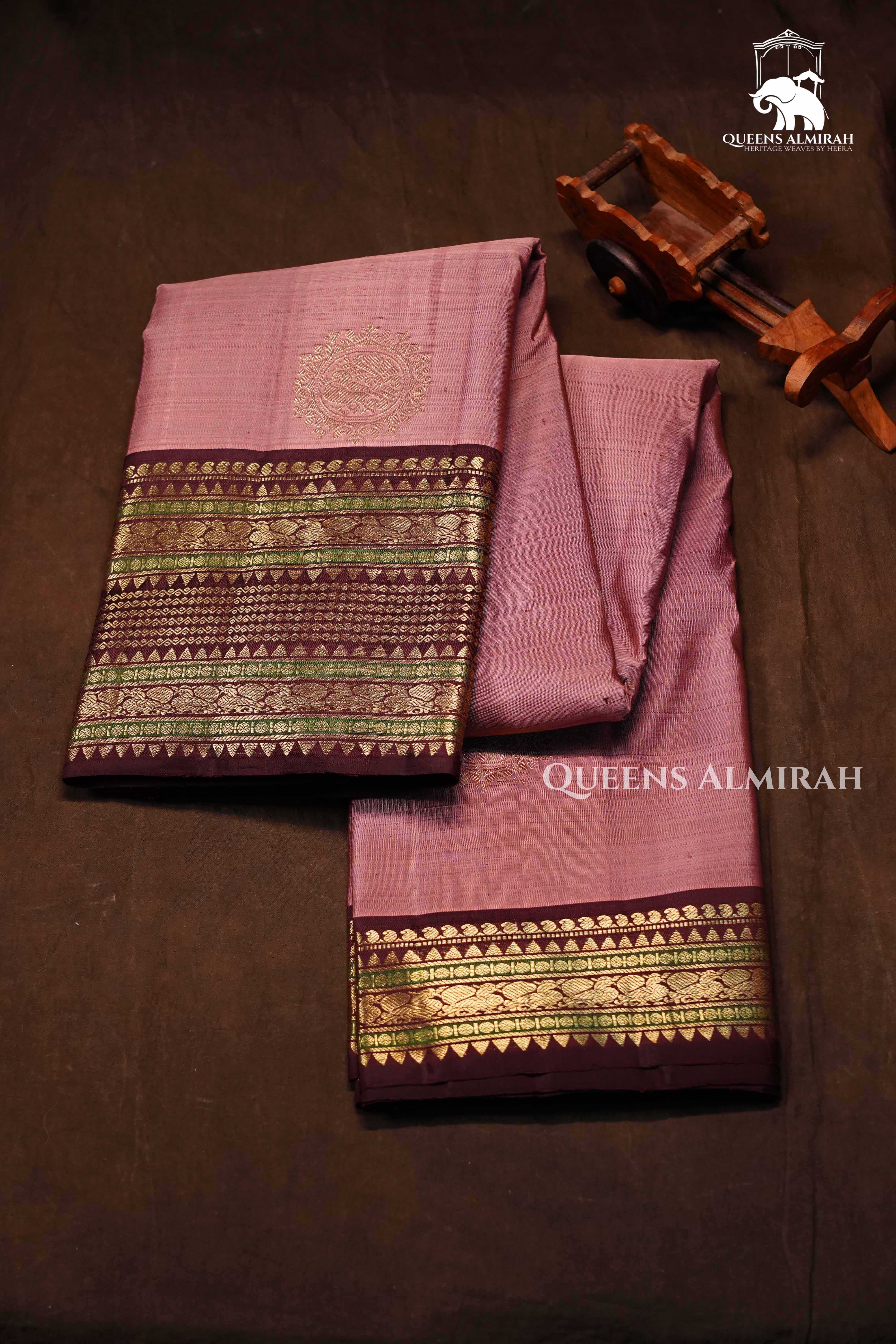 Onion Pink With Brown Pure Kanchivaram Silk Saree