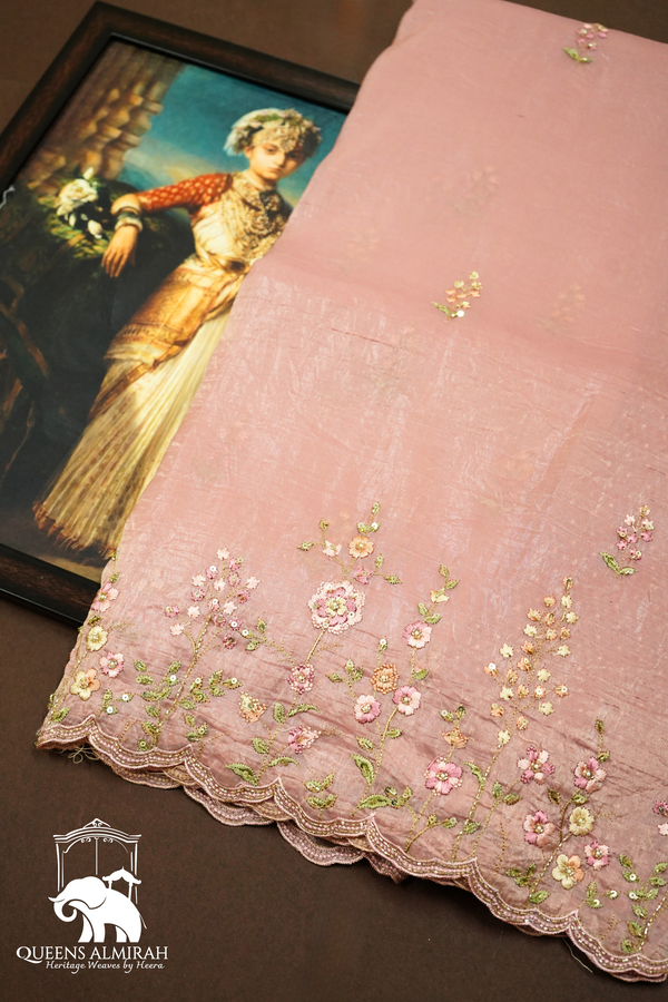 PINKISH TAN TISSUE SAREE - Queens Jewel Emporium