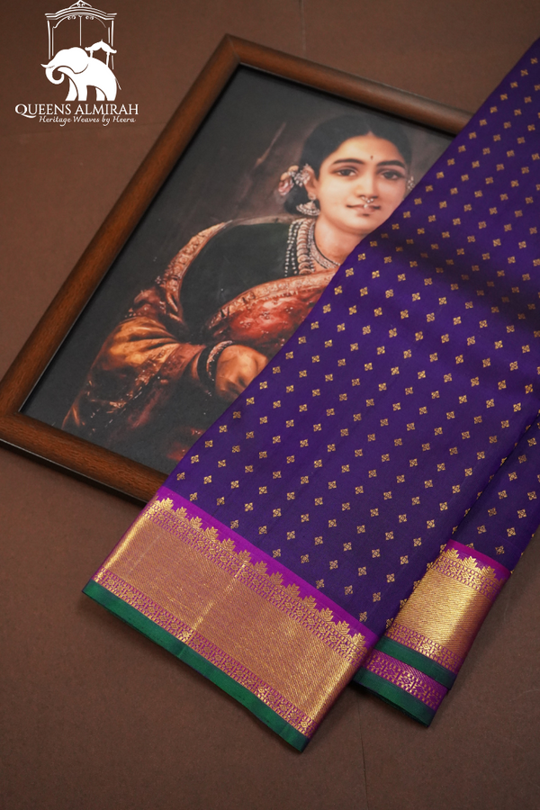 VIOLENT VIOLET WITH DARK MAGENTA PURE KANCHIVARAM SILK SAREE - Queens Jewel Emporium