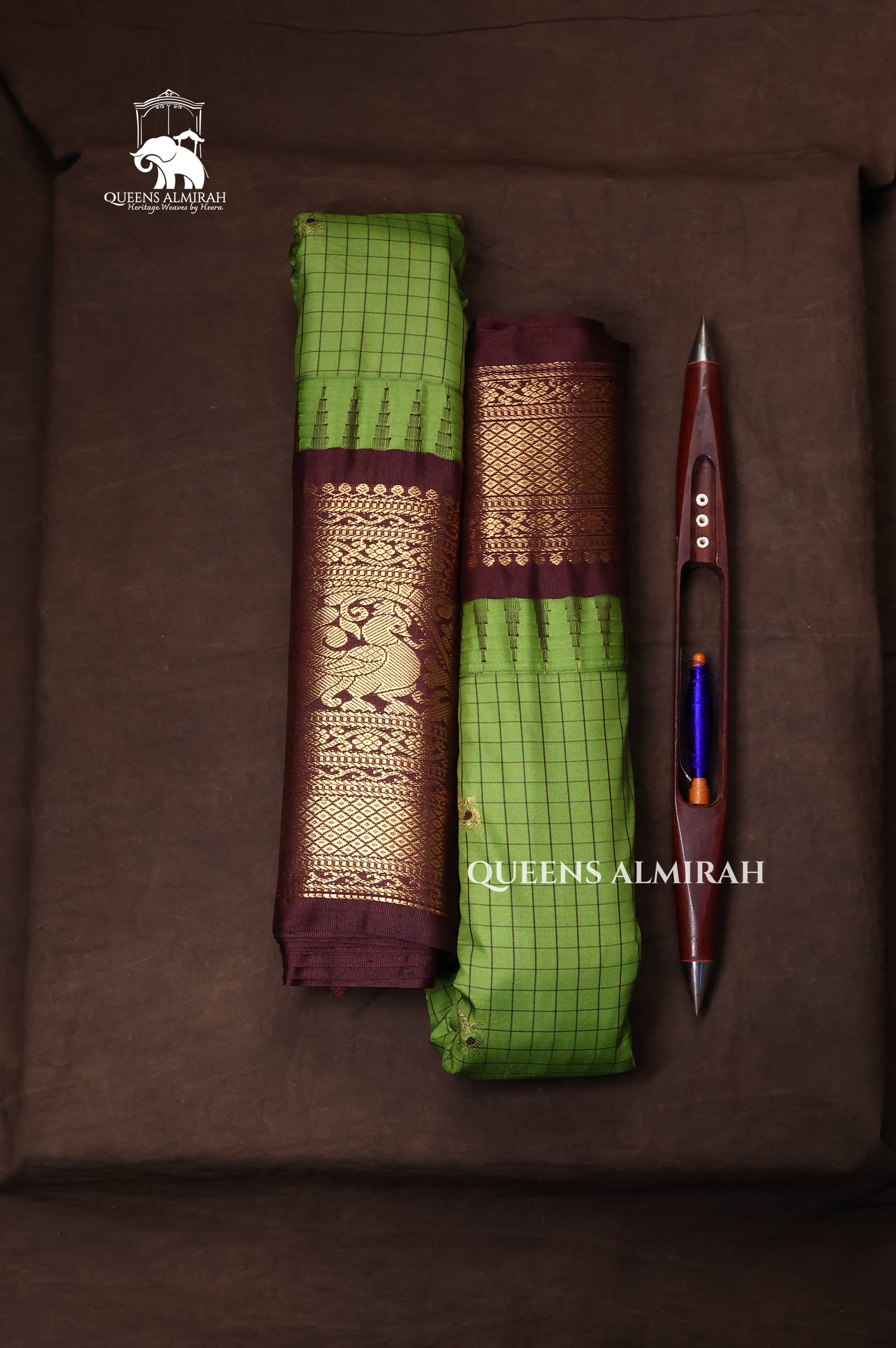 Green Kattam With Brown Semi Gadwal Silk Saree