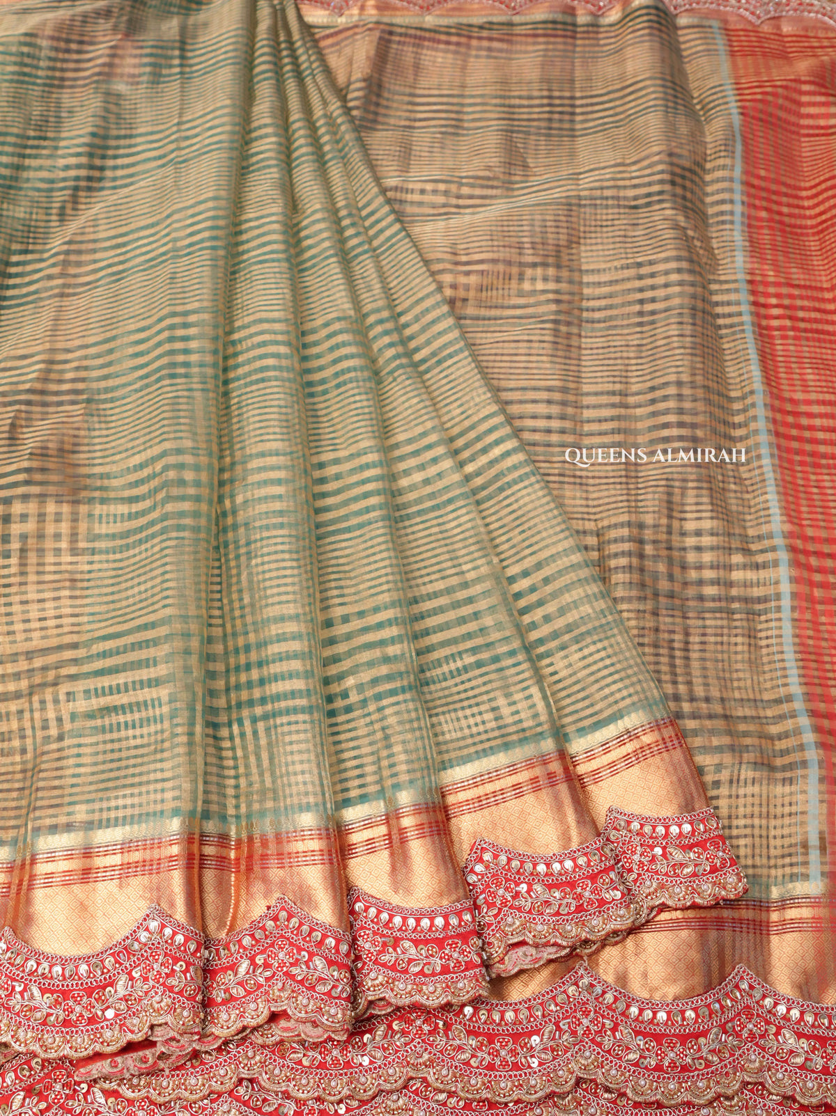 Red With Green Radhe Leela Pure Chanderi Designer Silk Saree