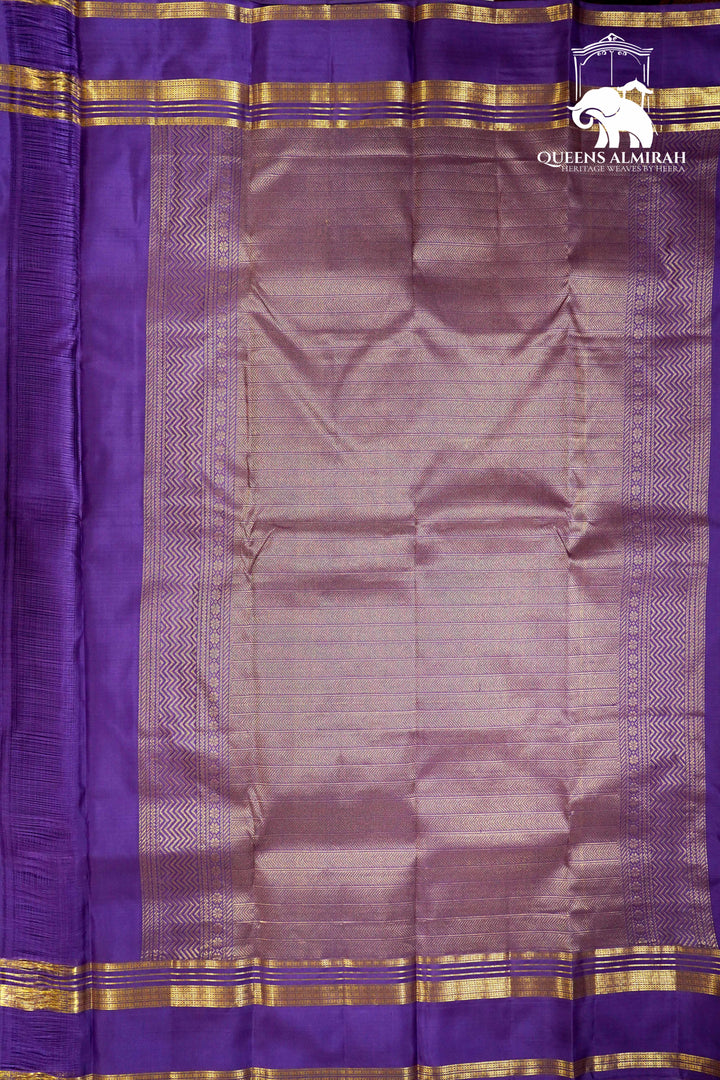 THISTLE PURPLE WITH WOVEN BORDER KANCHIVARAM SILK SAREE - Queens Jewel Emporium