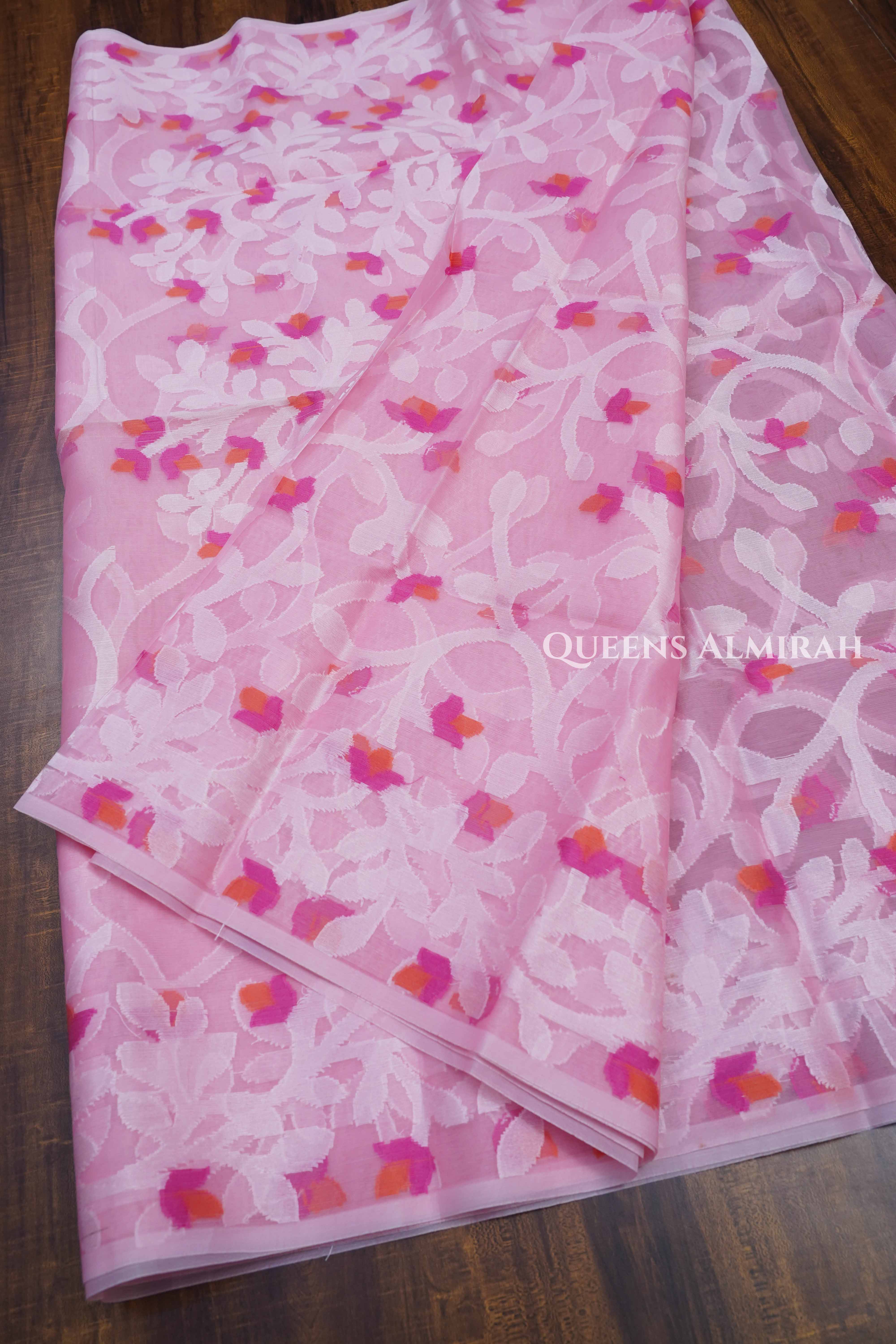 Rose Milk Pink Muslin Jamdani Saree
