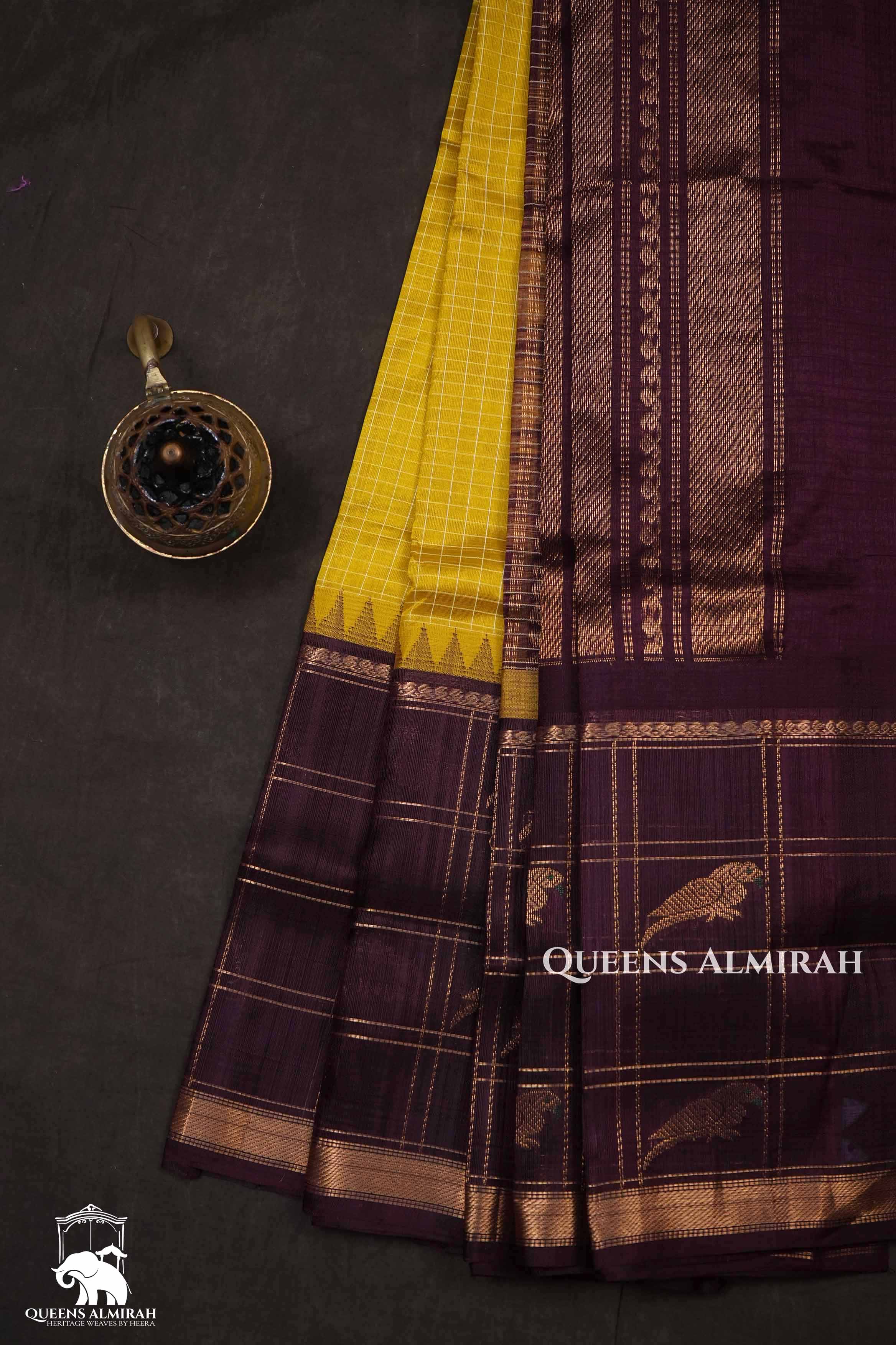 Mango Yellow With Cocoa Bean Pure Kanchi Silk Cotton Saree