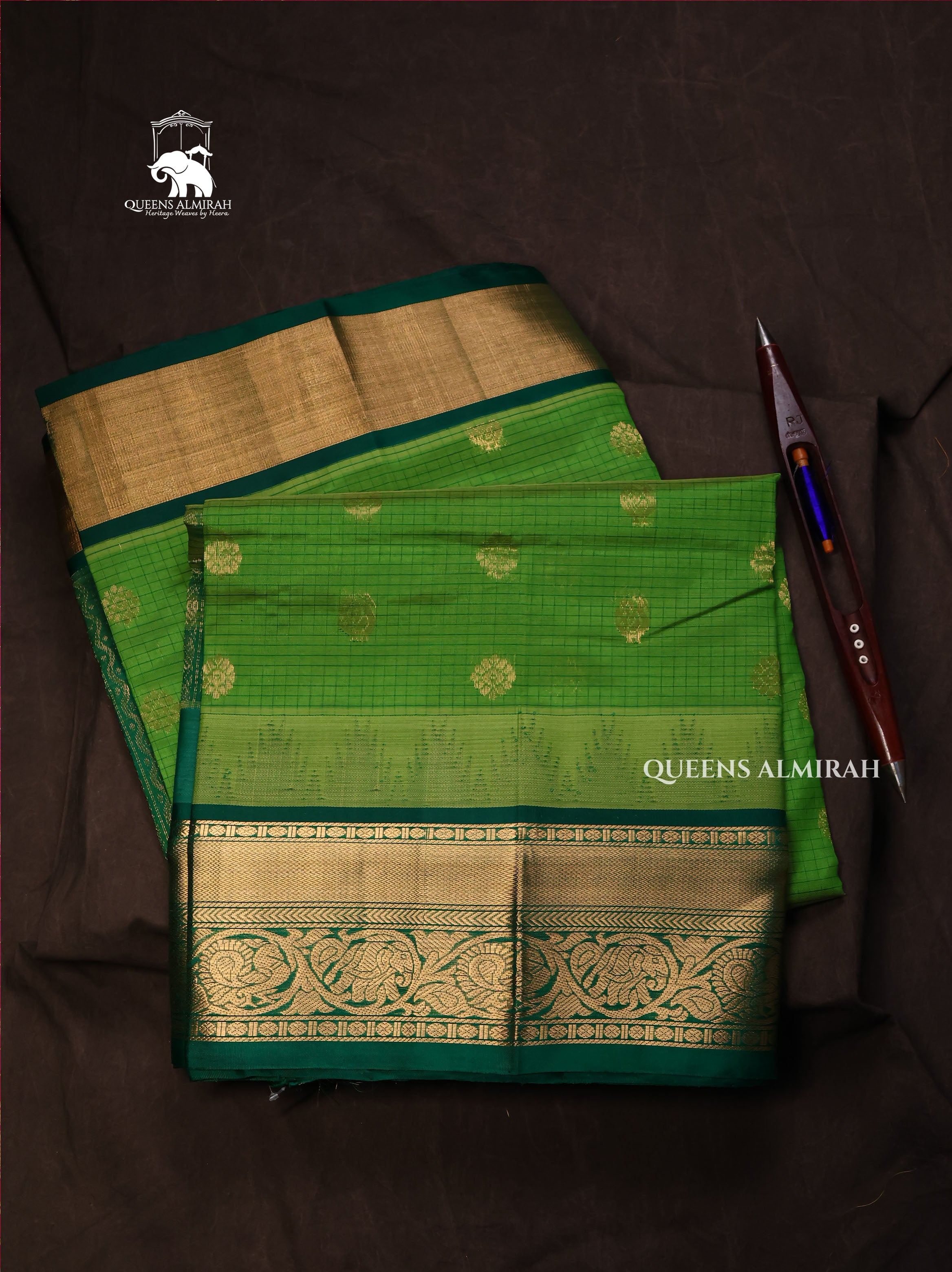 Parrot Green With Dark Green Pure Silk Cotton Saree