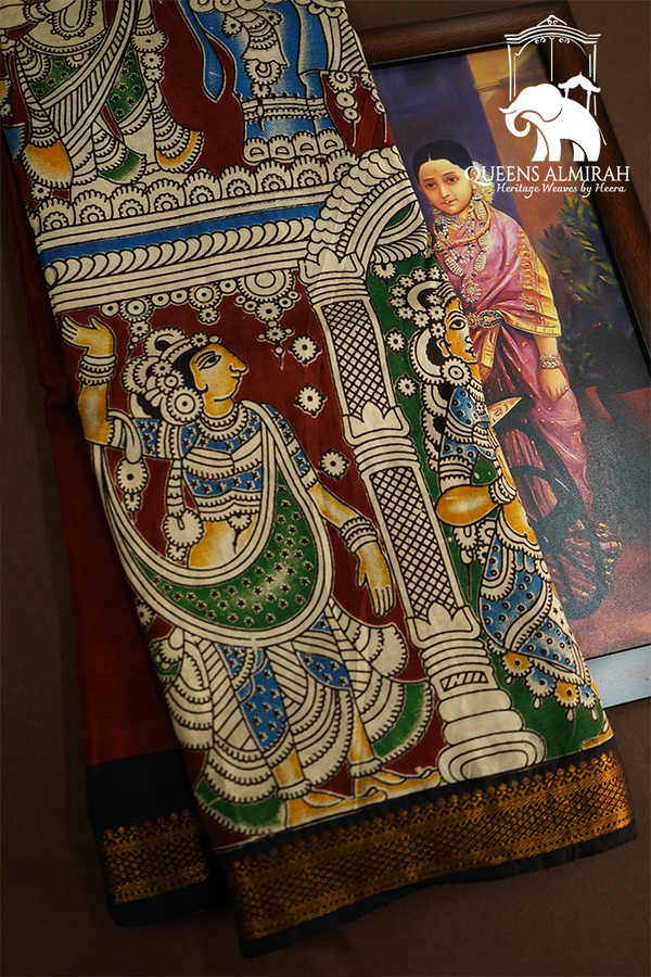 DEEP BROWN WITH MARINE BLUE MAGALGIRI SAREE - Queens Jewel Emporium