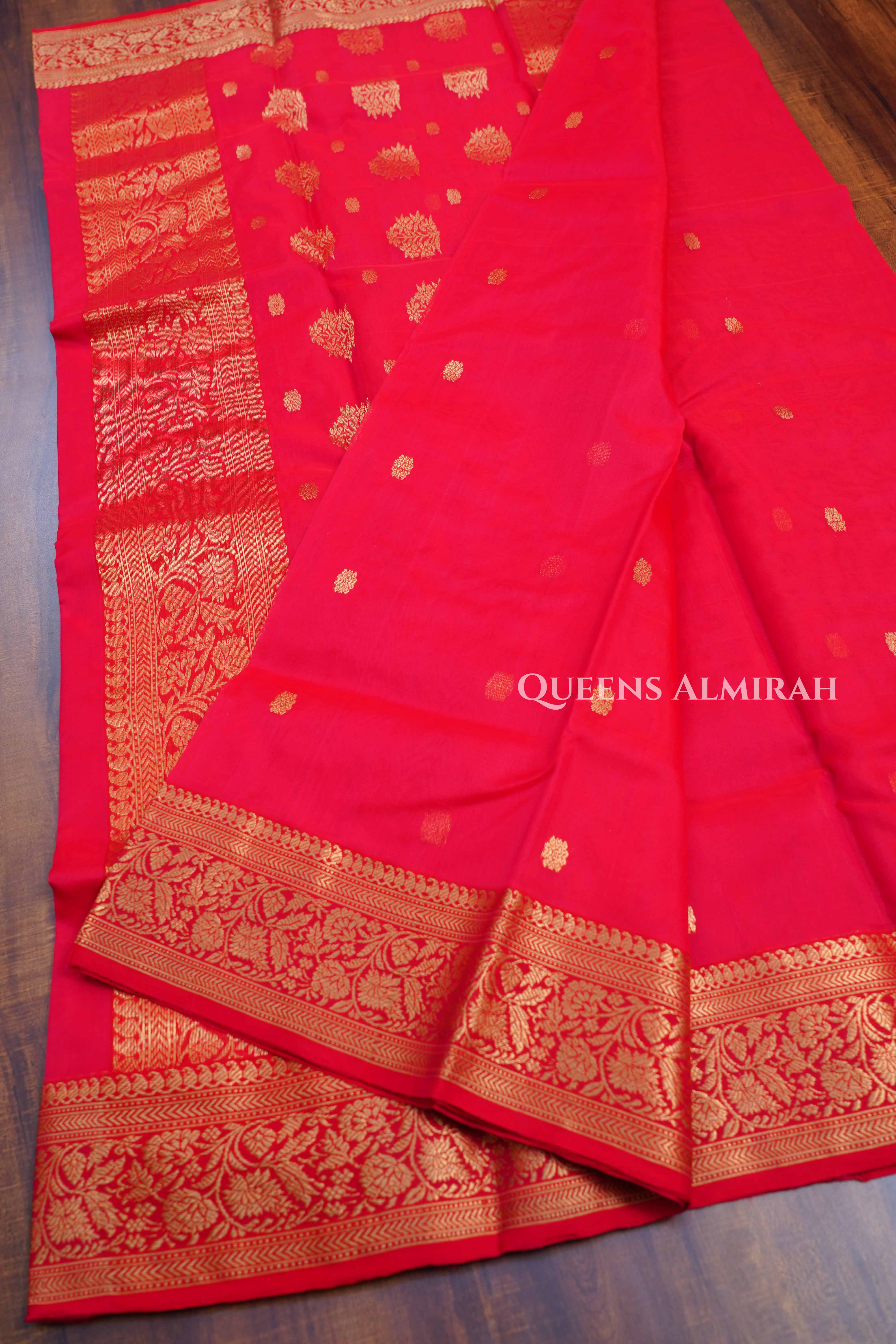 Red Pink-Traditional Chanderi Katan Silk Handloom Saree