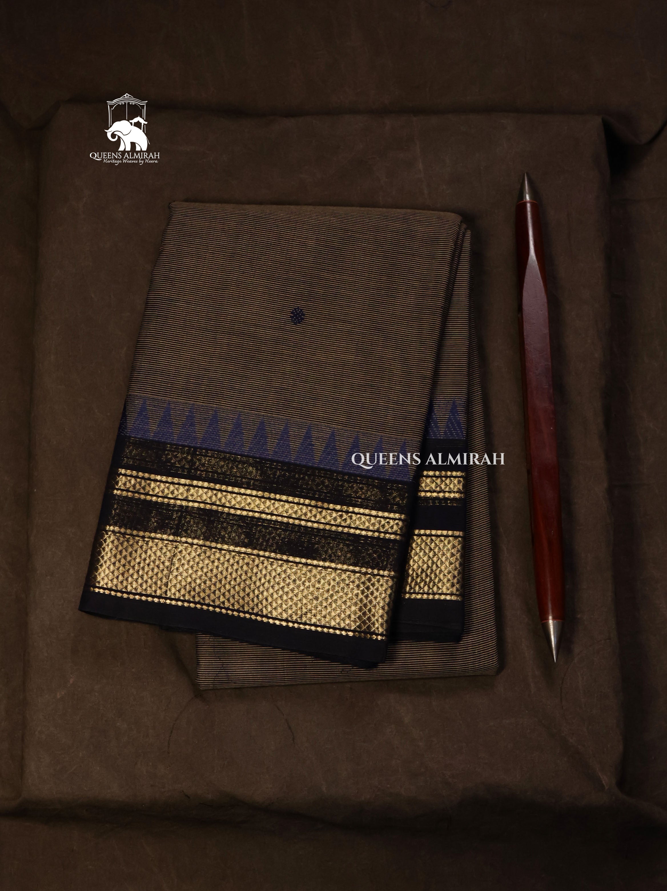 Grey With Black Kanchi Cotton Saree