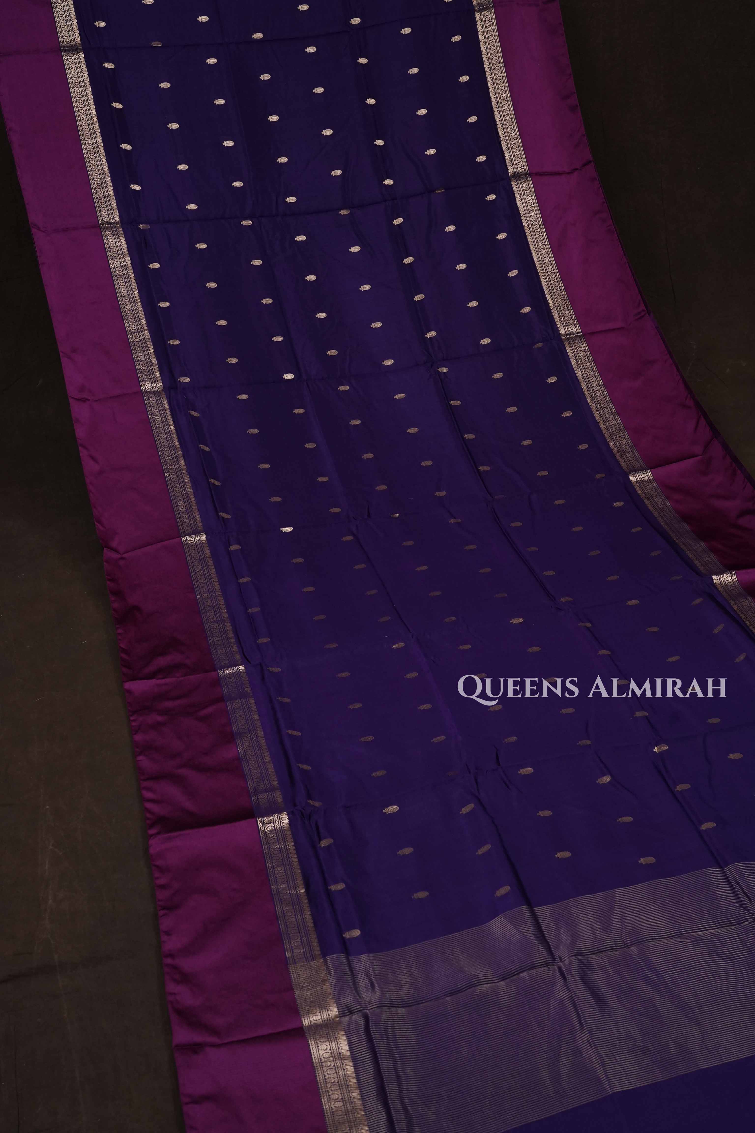 Dark Navy Blue With Purple Pure Banarasi  Silk Saree