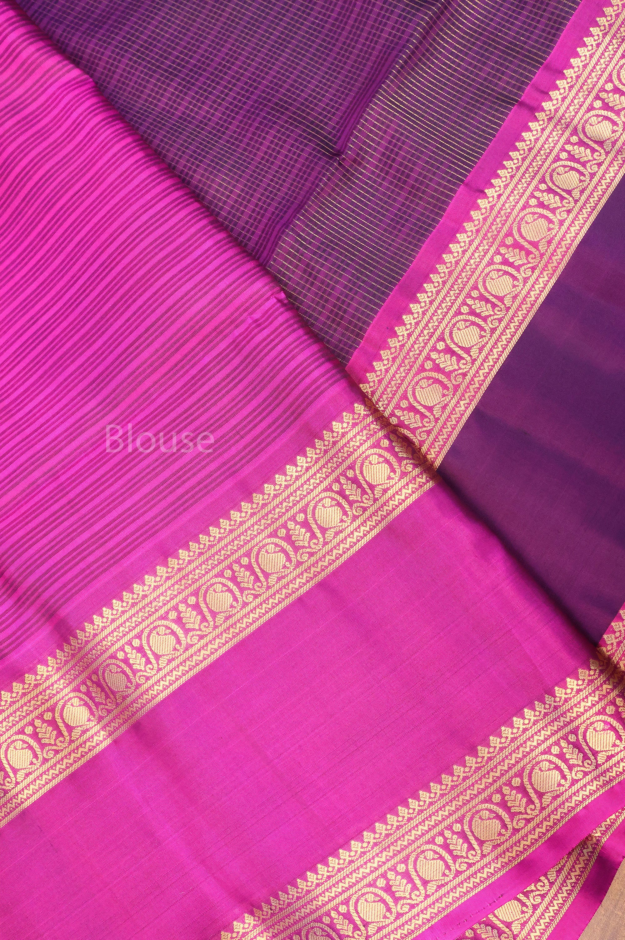 Deep Wine With Magenta Pink Rettapetta Border Payadi Pure Soft Silk Saree