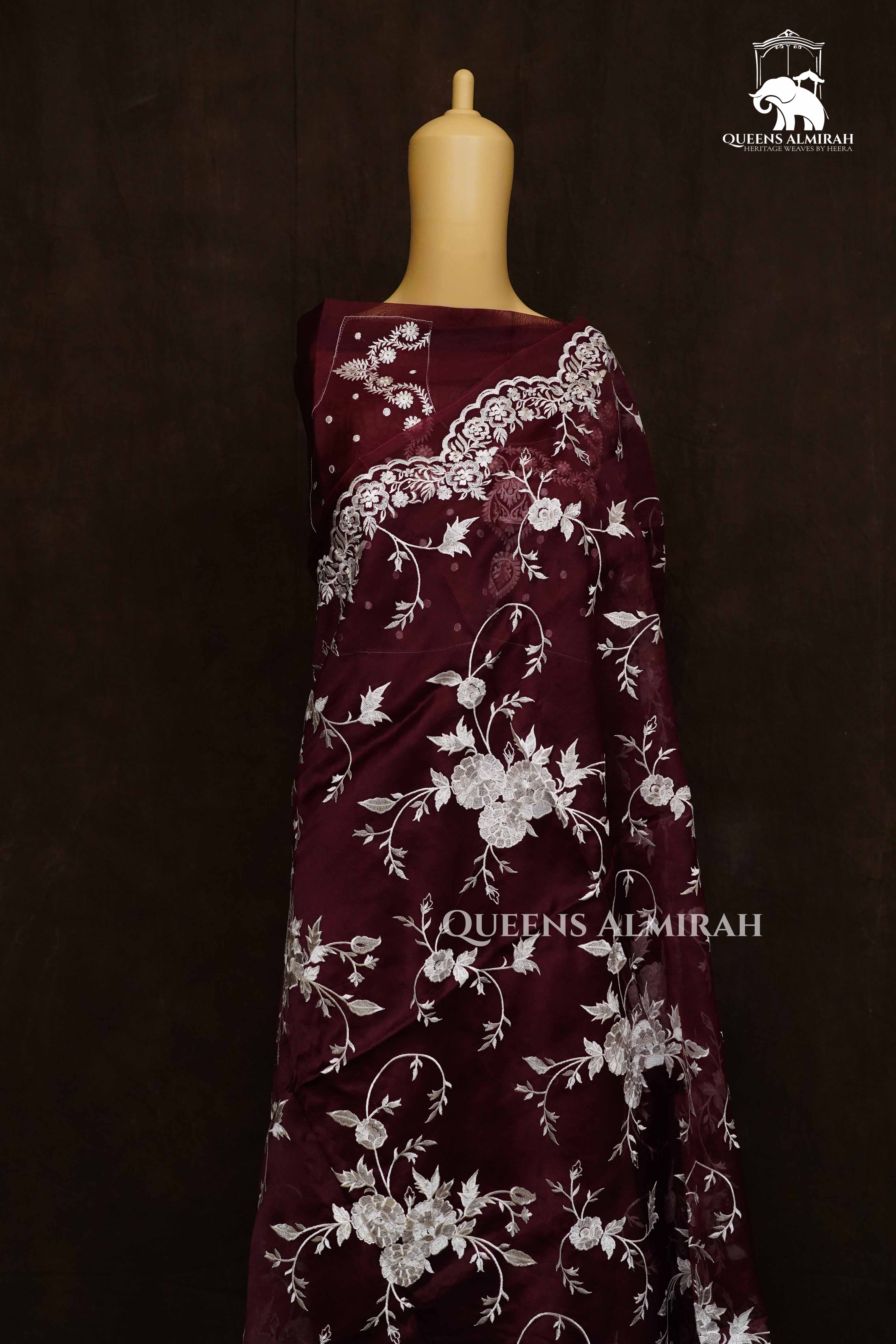 Wine Berry Kora Organza saree