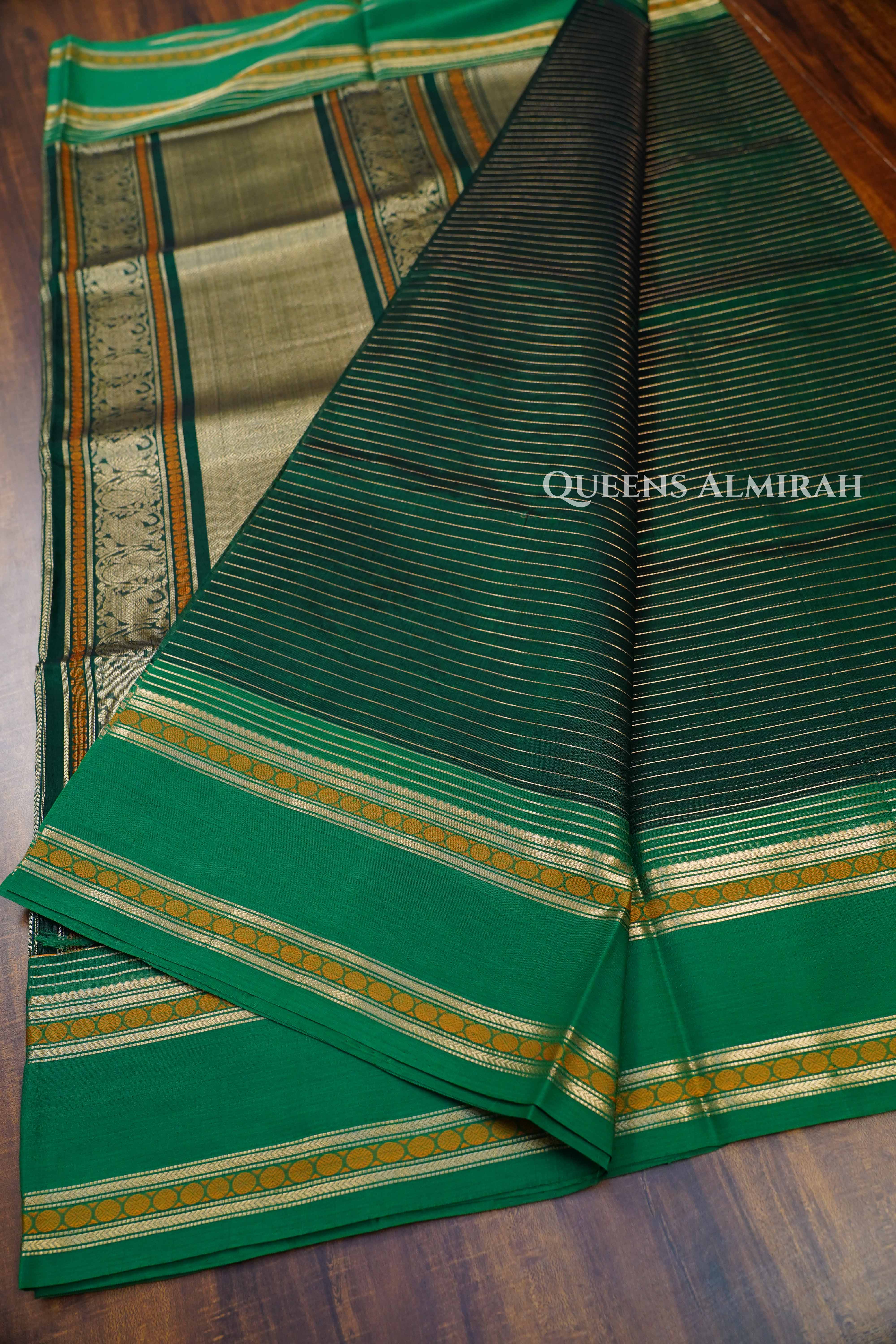 Dark Green- Karaikudi Chettinad Silk Cotton Saree