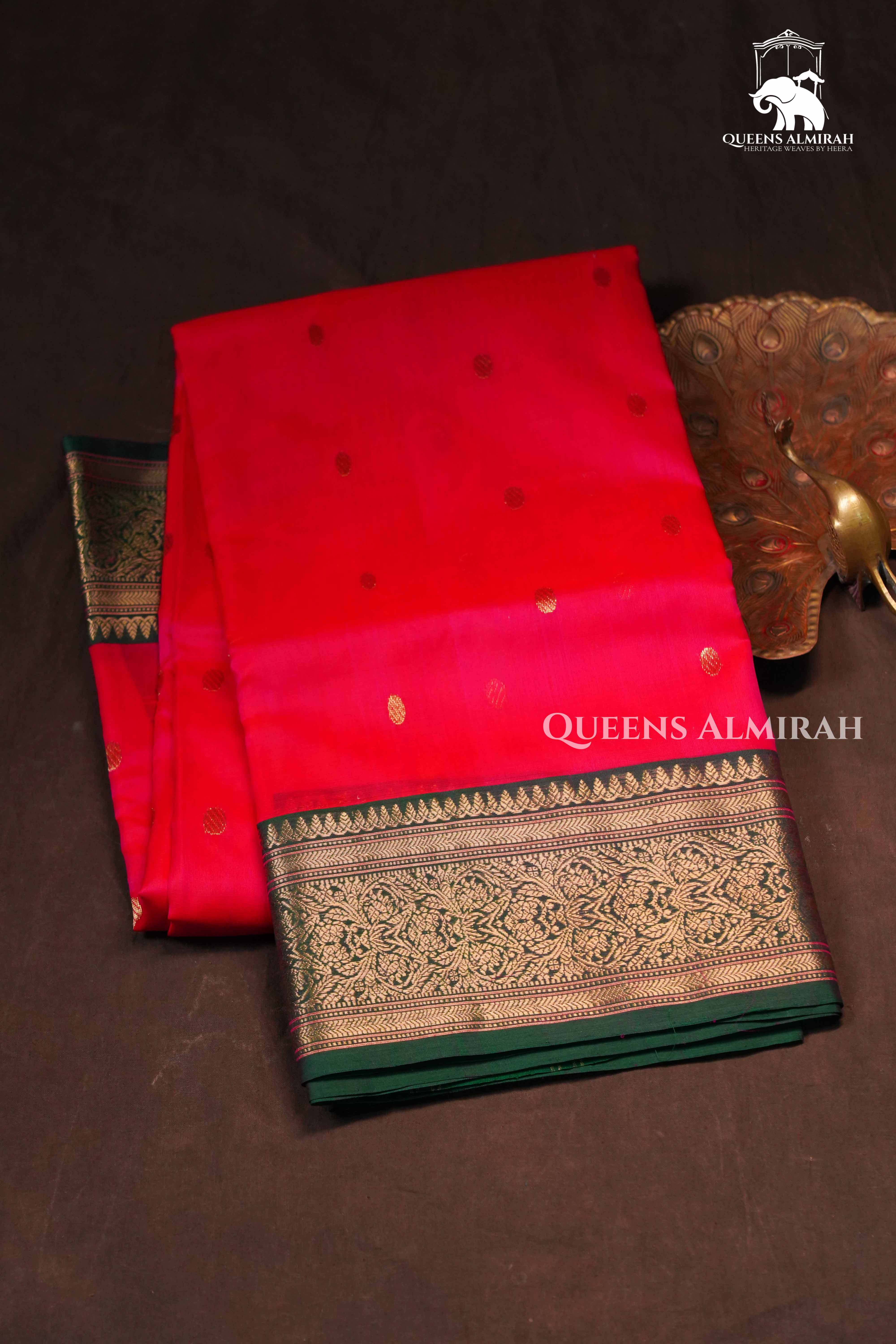 Magenta Pink With Green Chanderi Katan Silk Handloom Saree