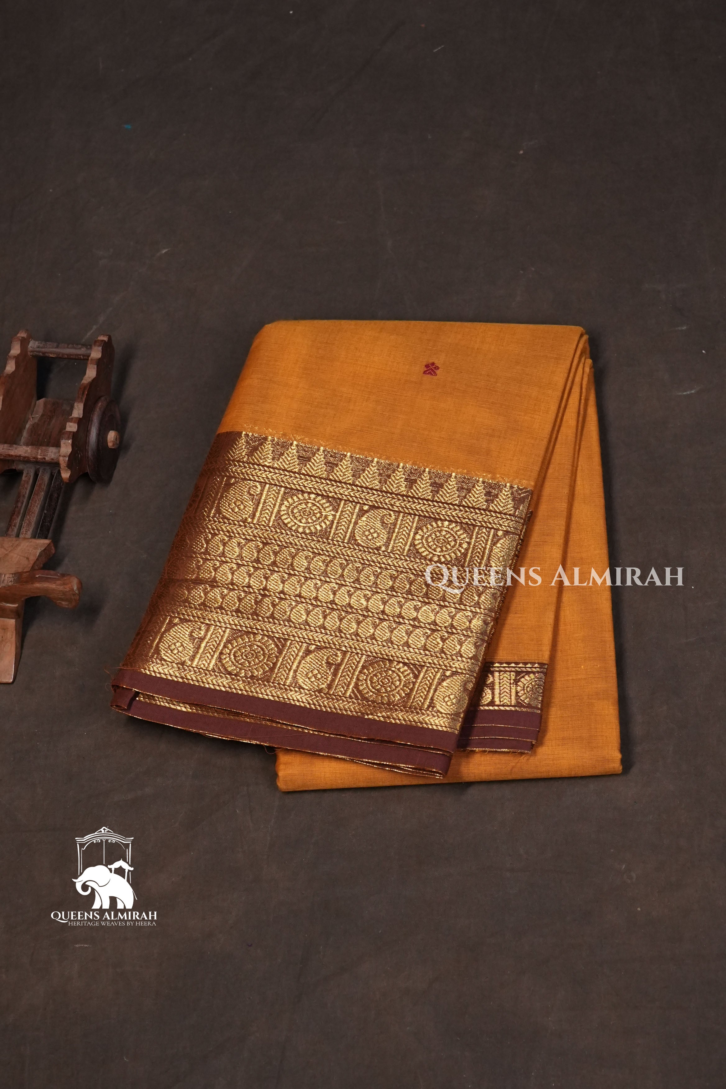 Mustard Yellow With Brown Kanchi Cotton Saree