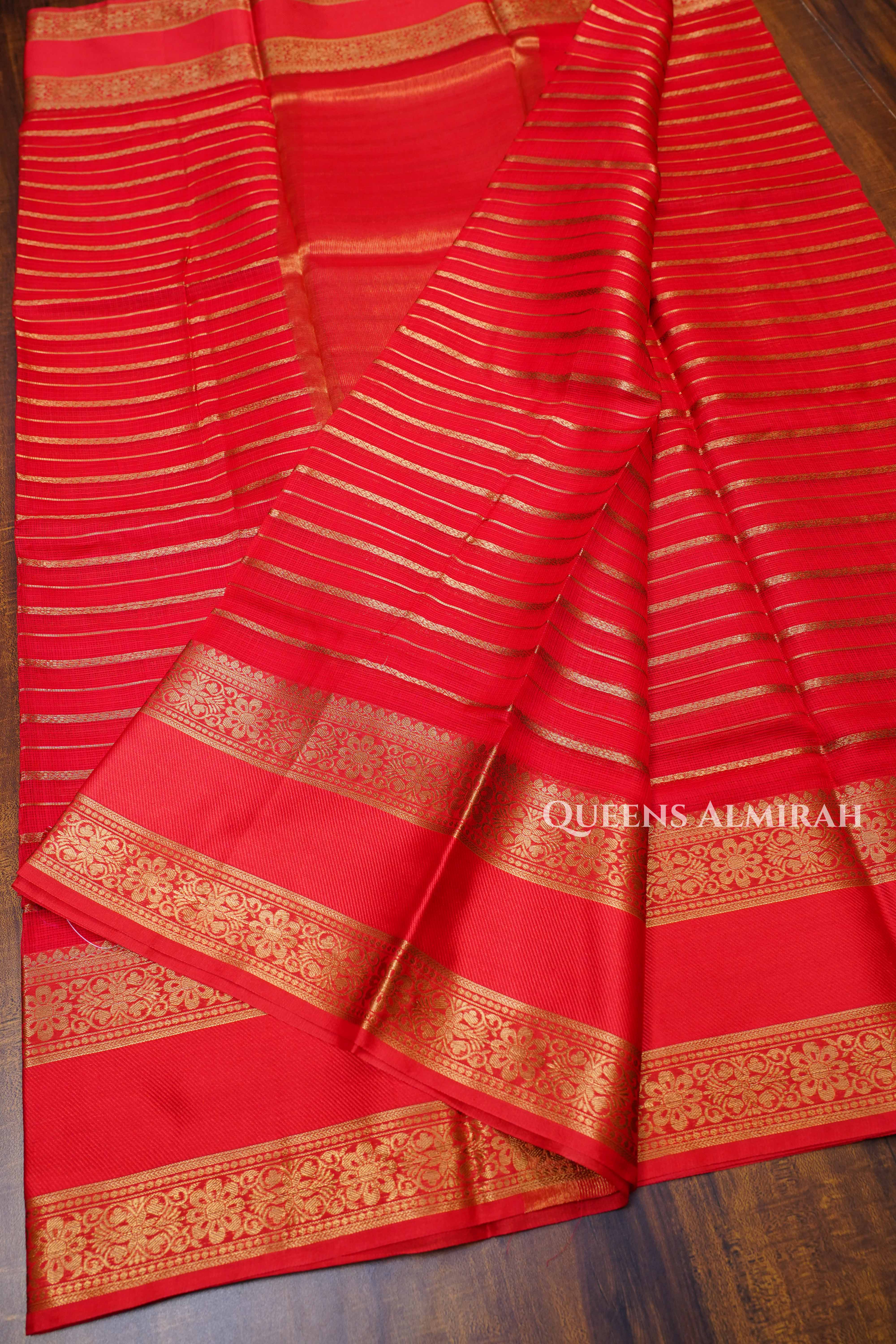Dark Red Pure Kota Silk Saree