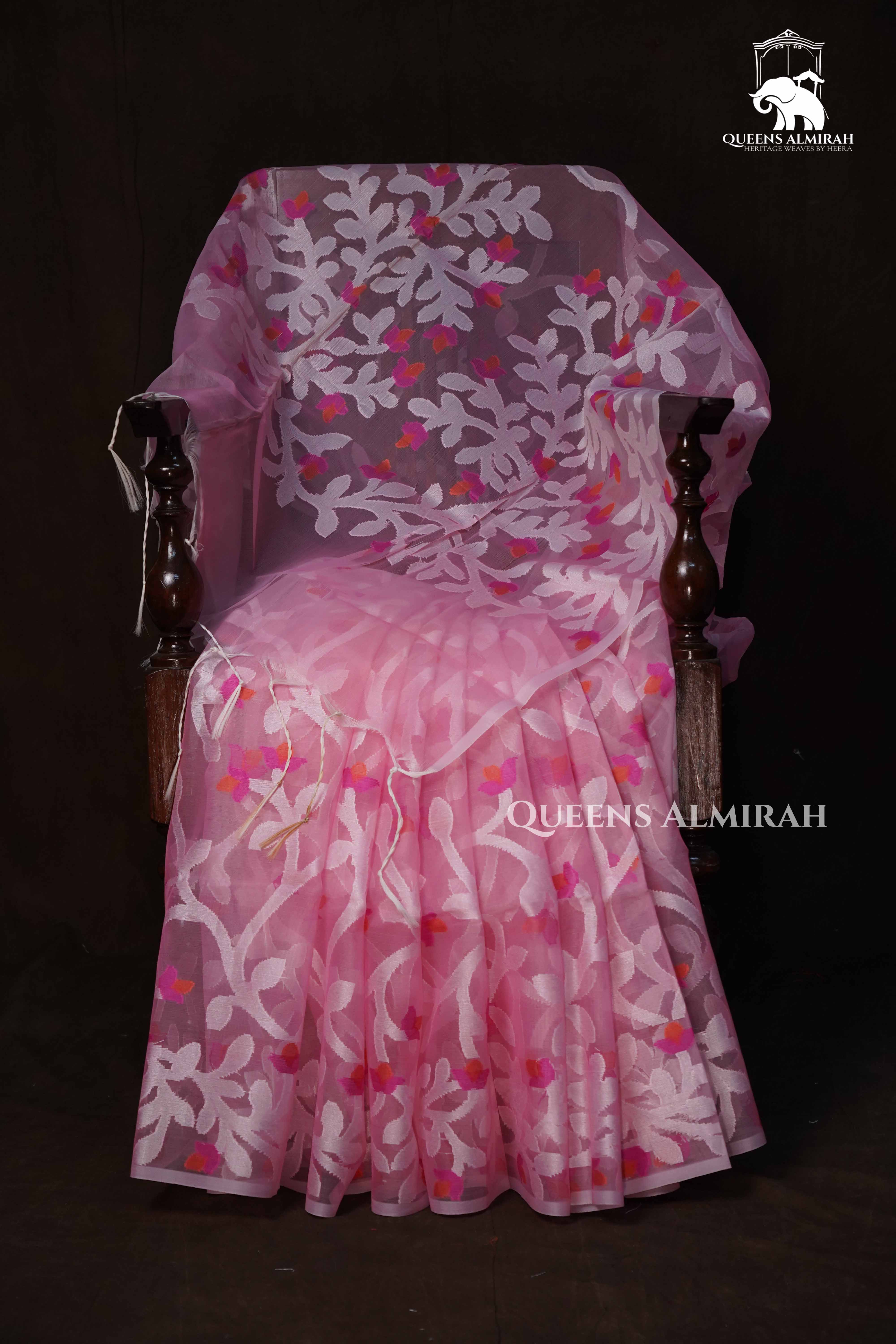 Rose Milk Pink Muslin Jamdani Saree