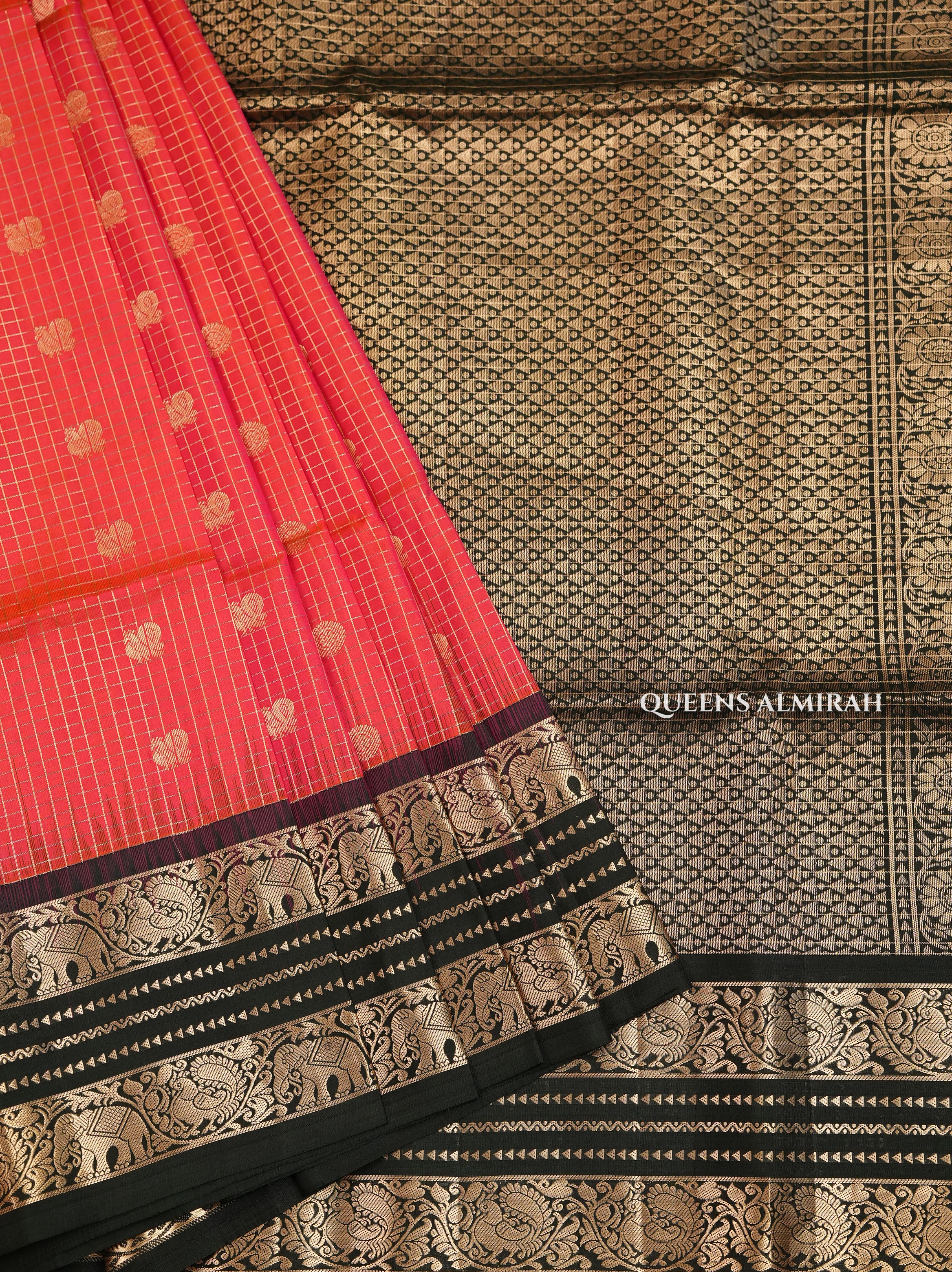 Orange With Dark Bottle Green Pure Soft Silk Saree