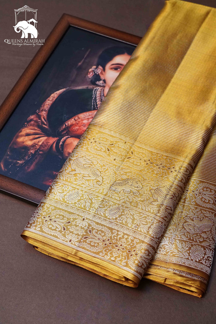 GOLDEN COLOR  PURE KANCHIVARAM SILK SAREE - Queens Jewel Emporium