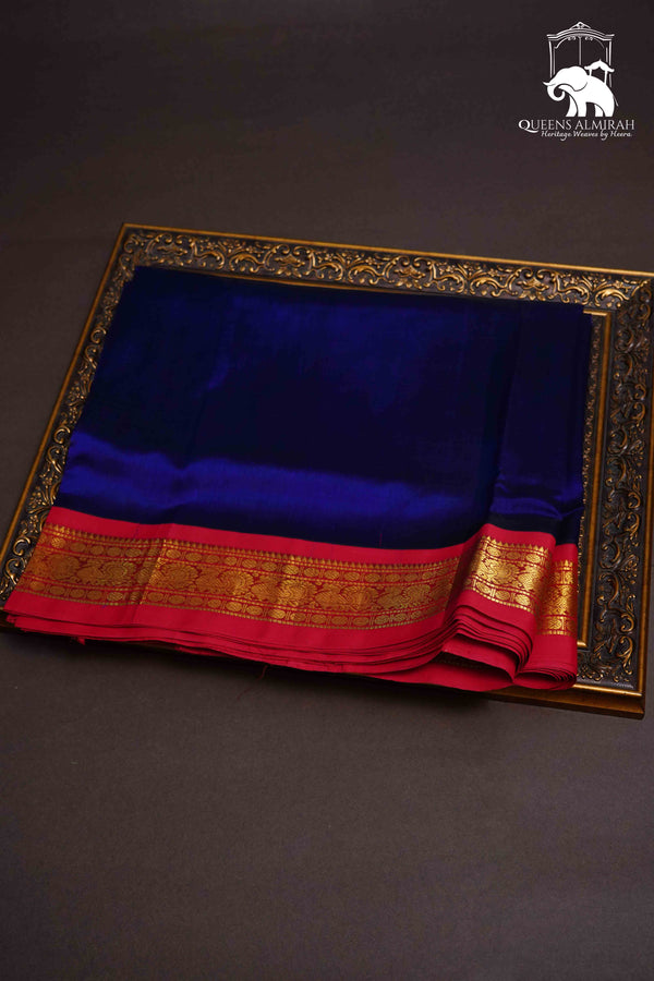 PERSIAN BLUE WITH RED PURE SILK COTTON SAREE