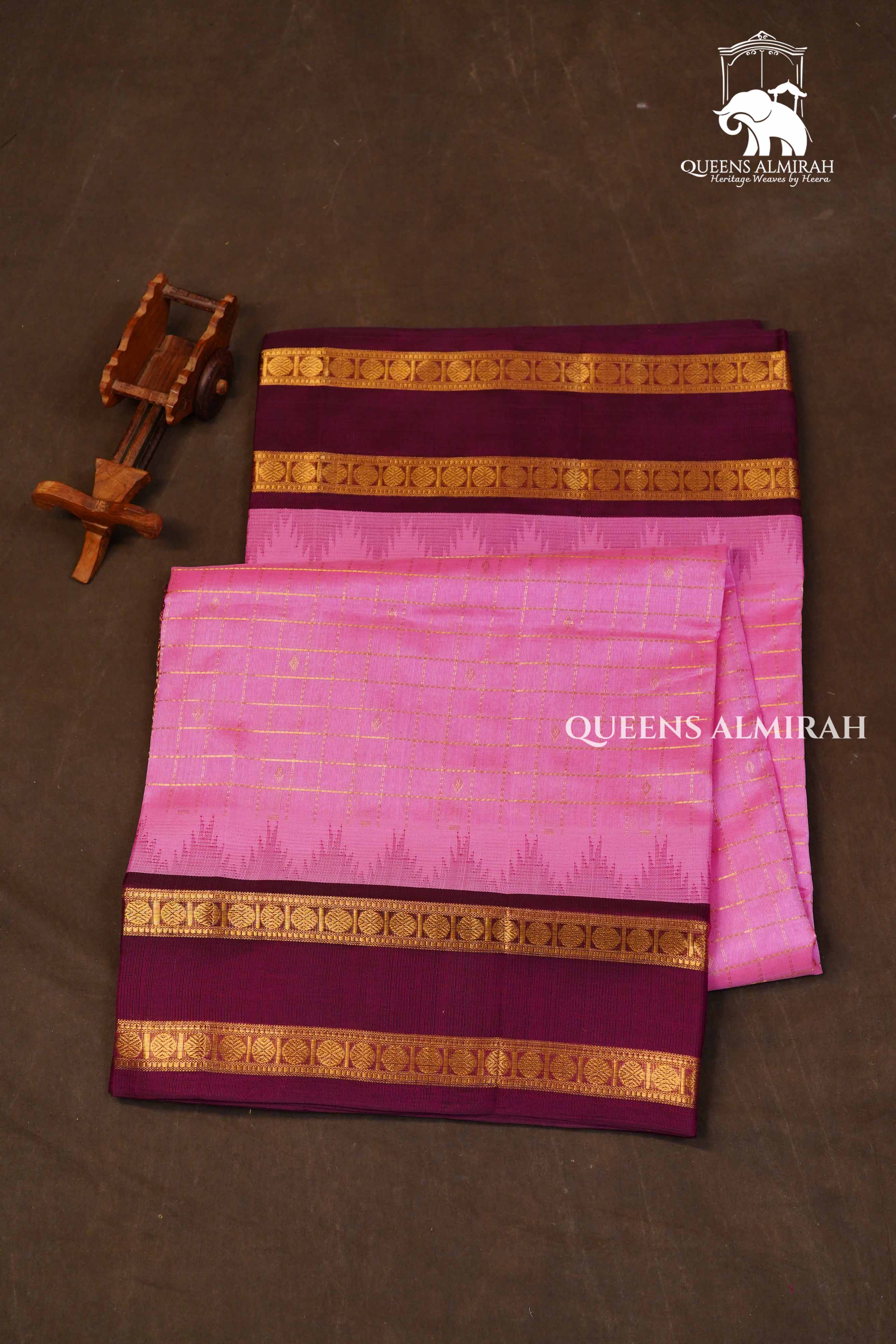 Rose Milk Pink With Purple Gap Border Pure Silk Cotton Saree