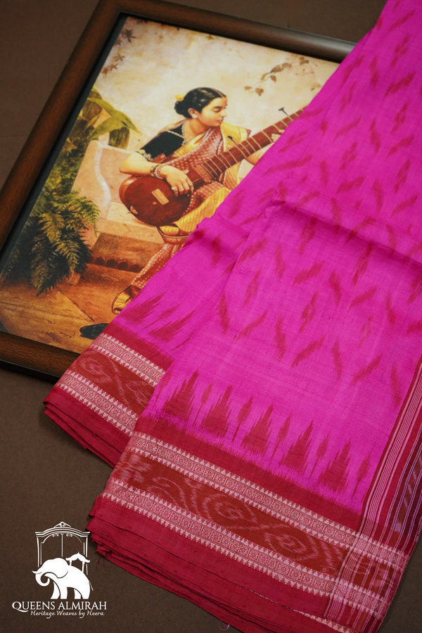 ROYAL FUCHSIA WITH PINKISH RED MULBERRY SILK SAREE - Queens Jewel Emporium