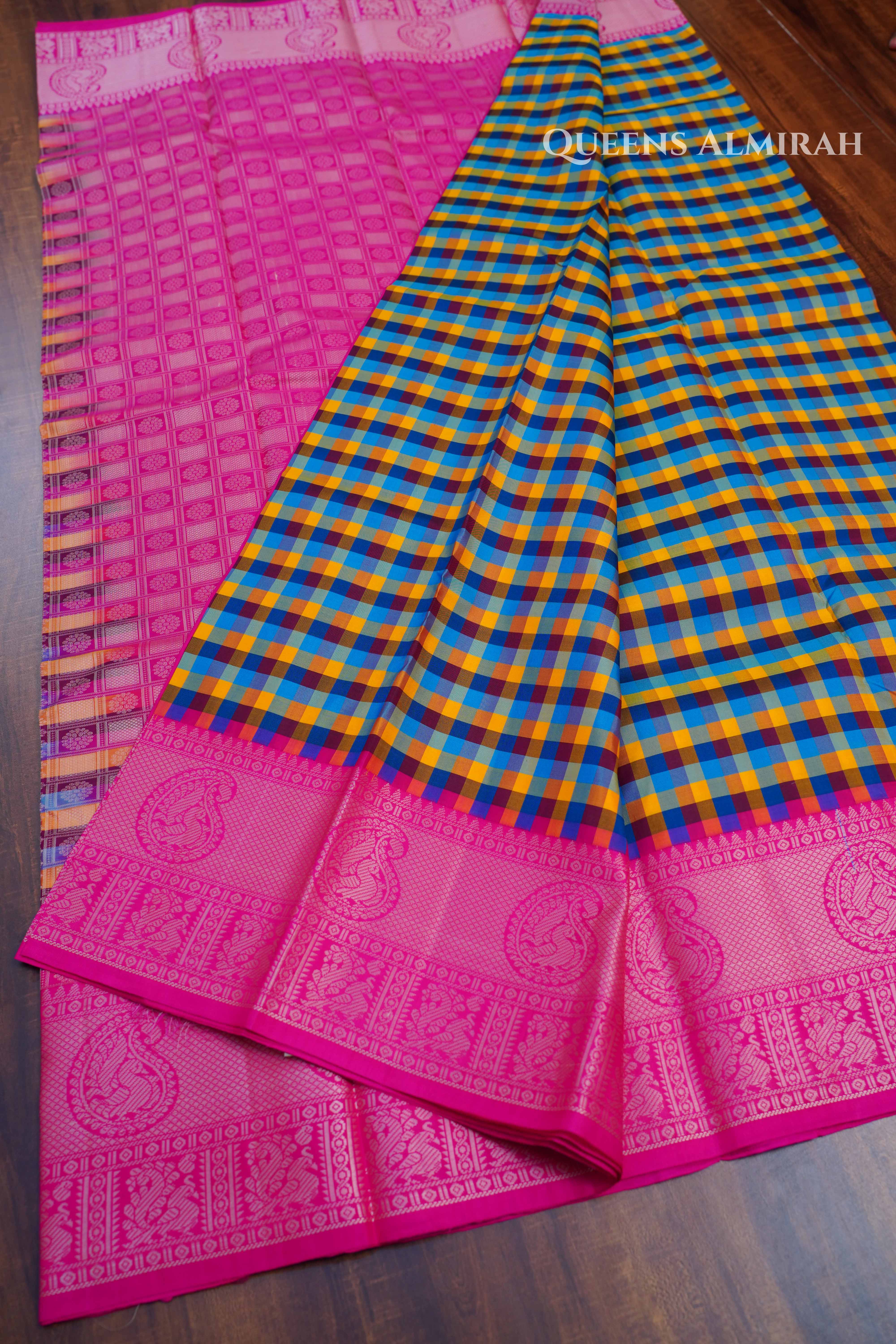 Multi Color Checks Kuravanji Silk Saree5