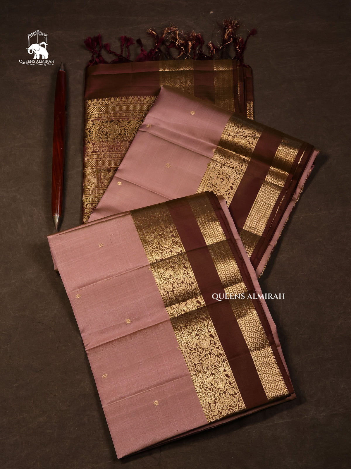 Pastel Brown With Dark Brown Pure Soft Silk Saree