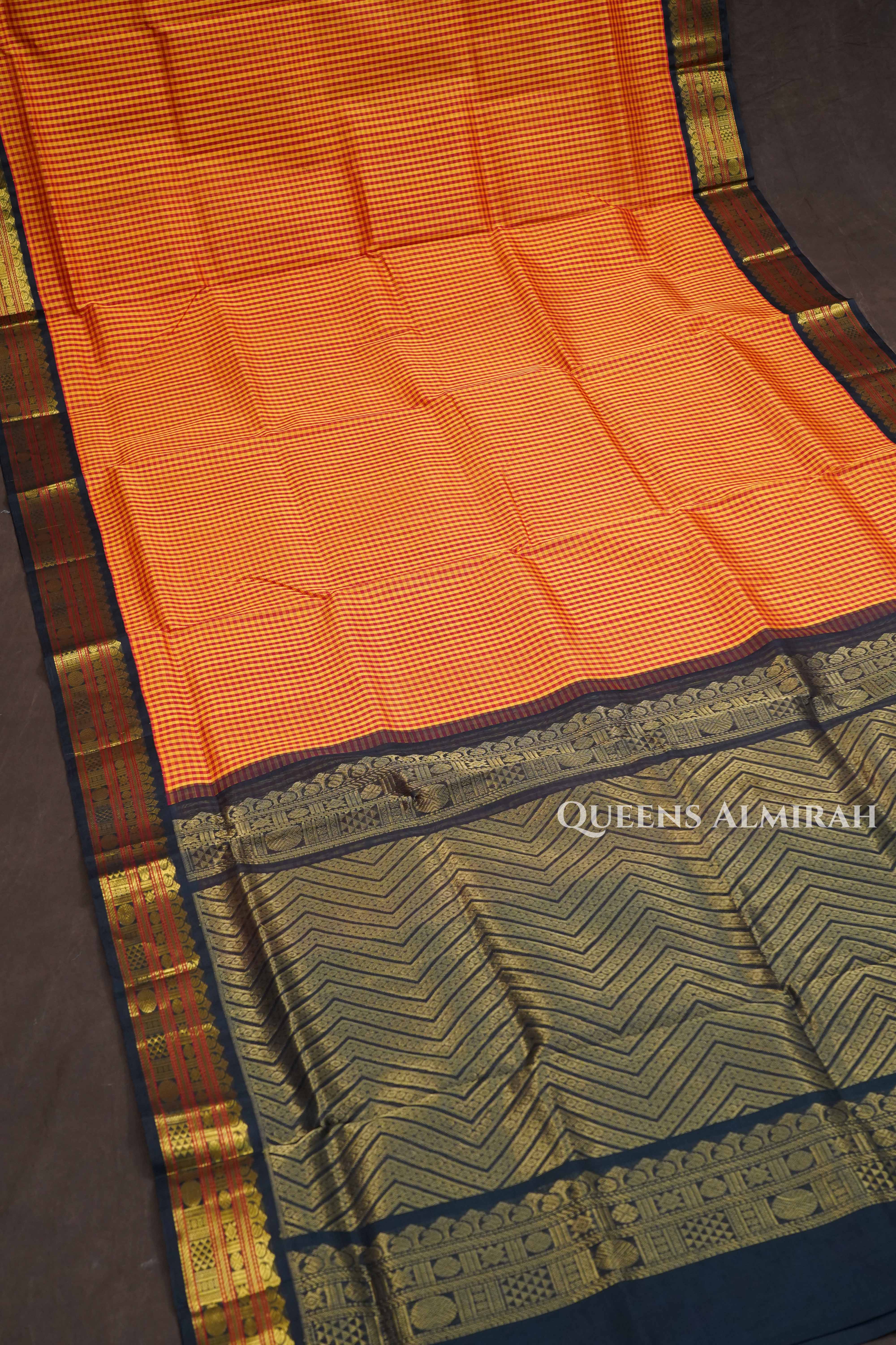 Yellow With Black Pure Silk Cotton Saree