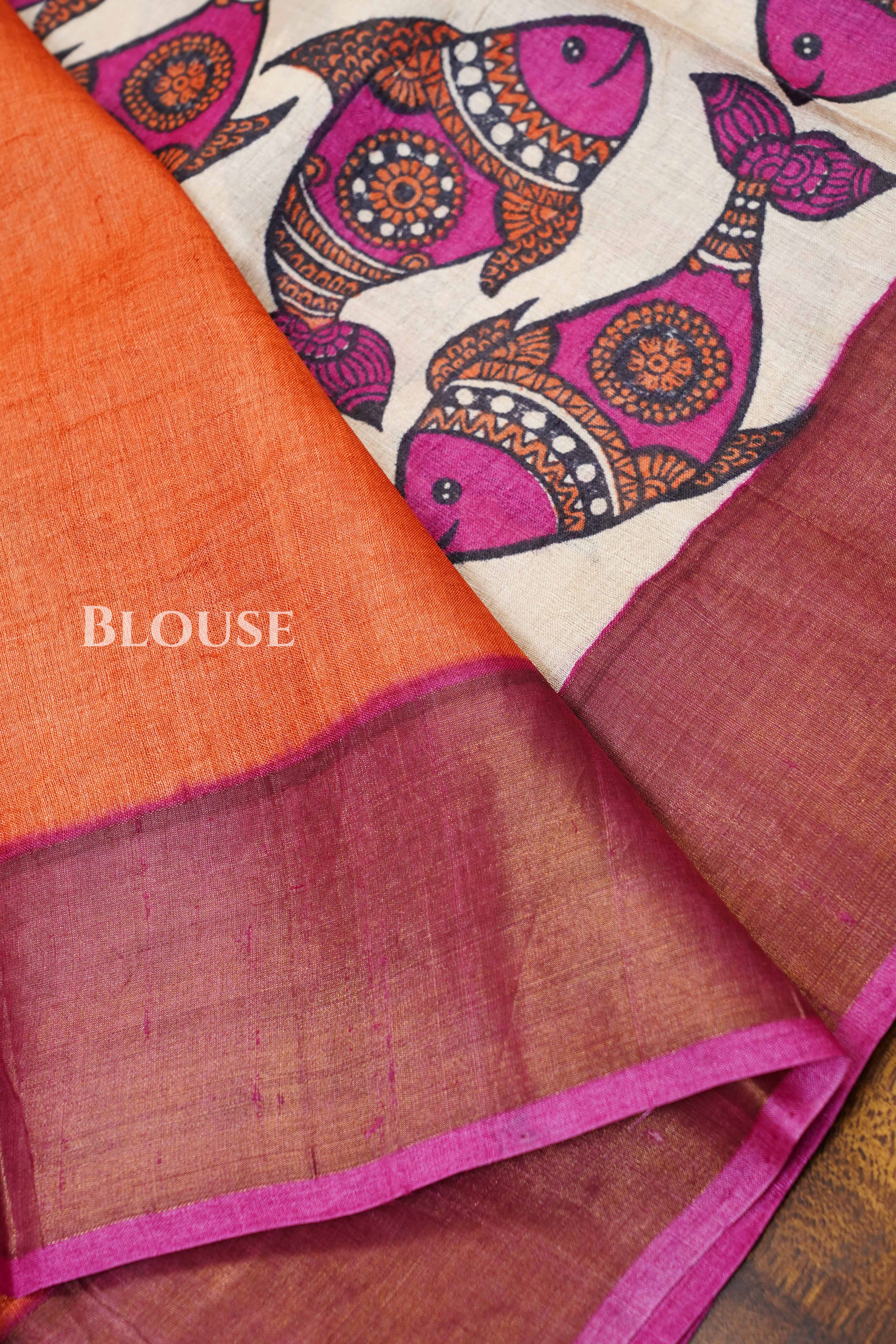 White Pure Tussar Silk Saree