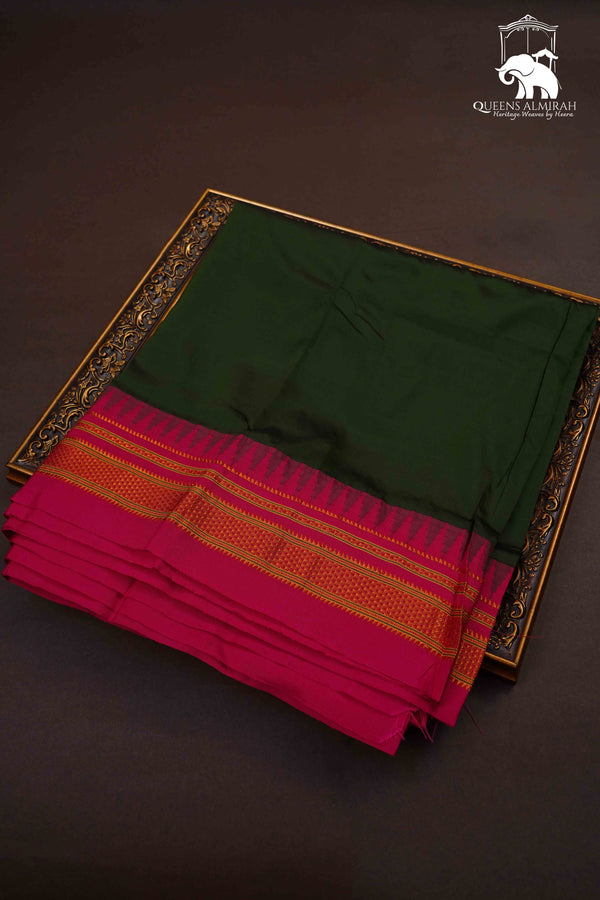 MINERAL GREEN WITH RASPBERRY PINK ILKAL SEMI SILK SAREE