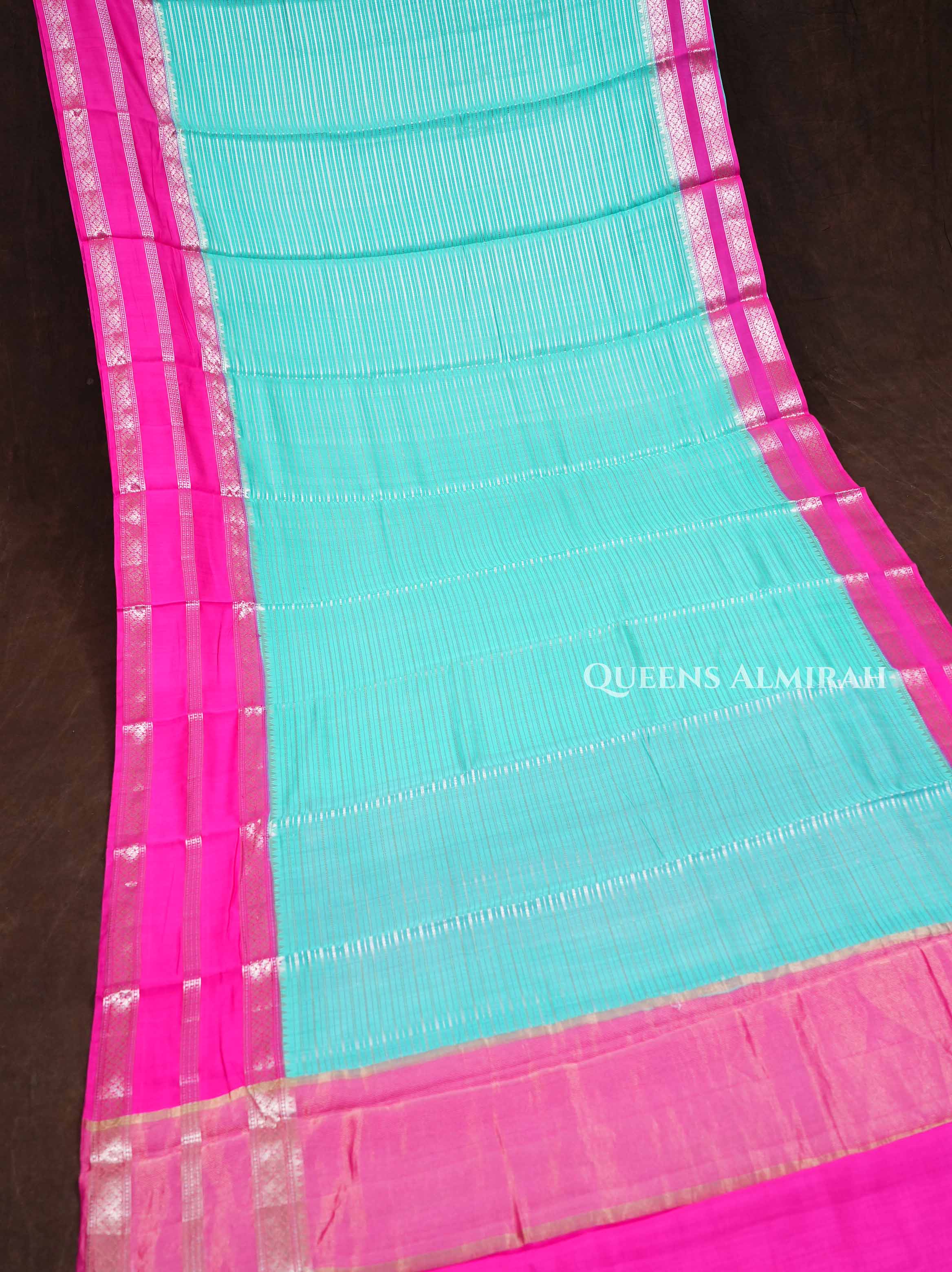 Ice Blue With Pink Chiniya Silk Saree
