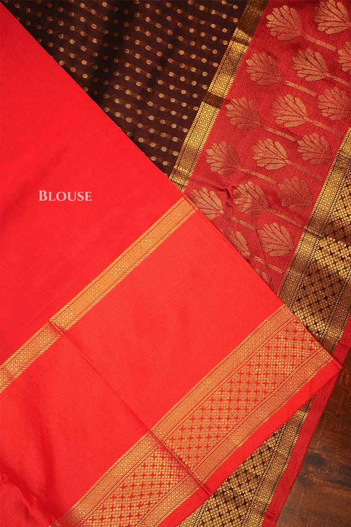 Cocoa Bean With Red Pure Kanchi Silk Cotton Saree