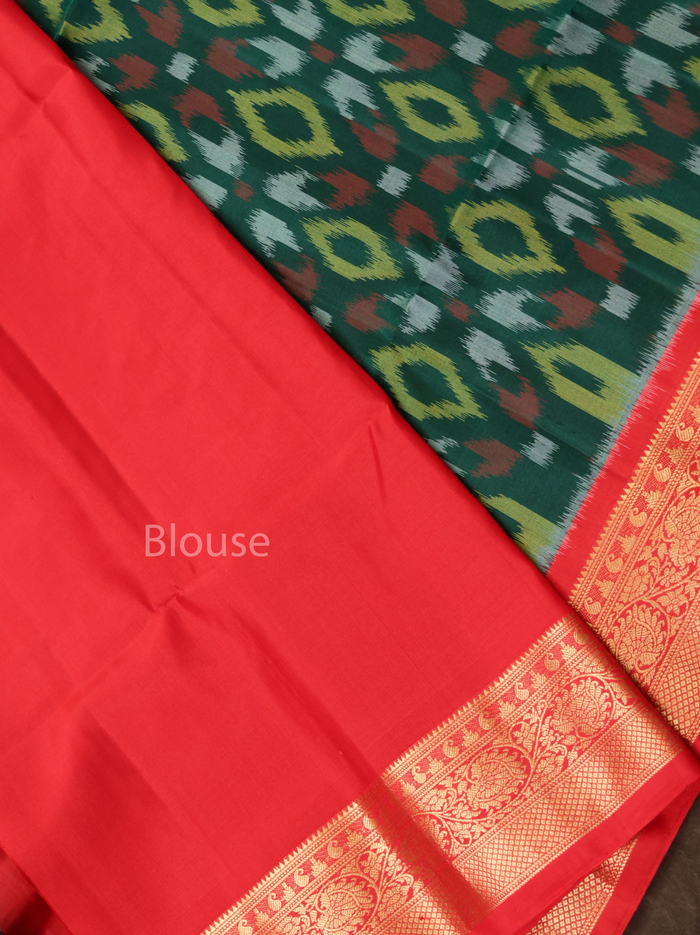 Dark Green With Red Pure Soft Silk Saree